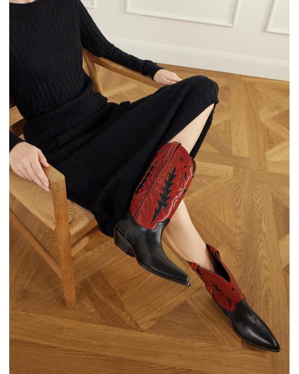 Rabanne Santiago Embroidered Two-Tone Leather Knee Boots