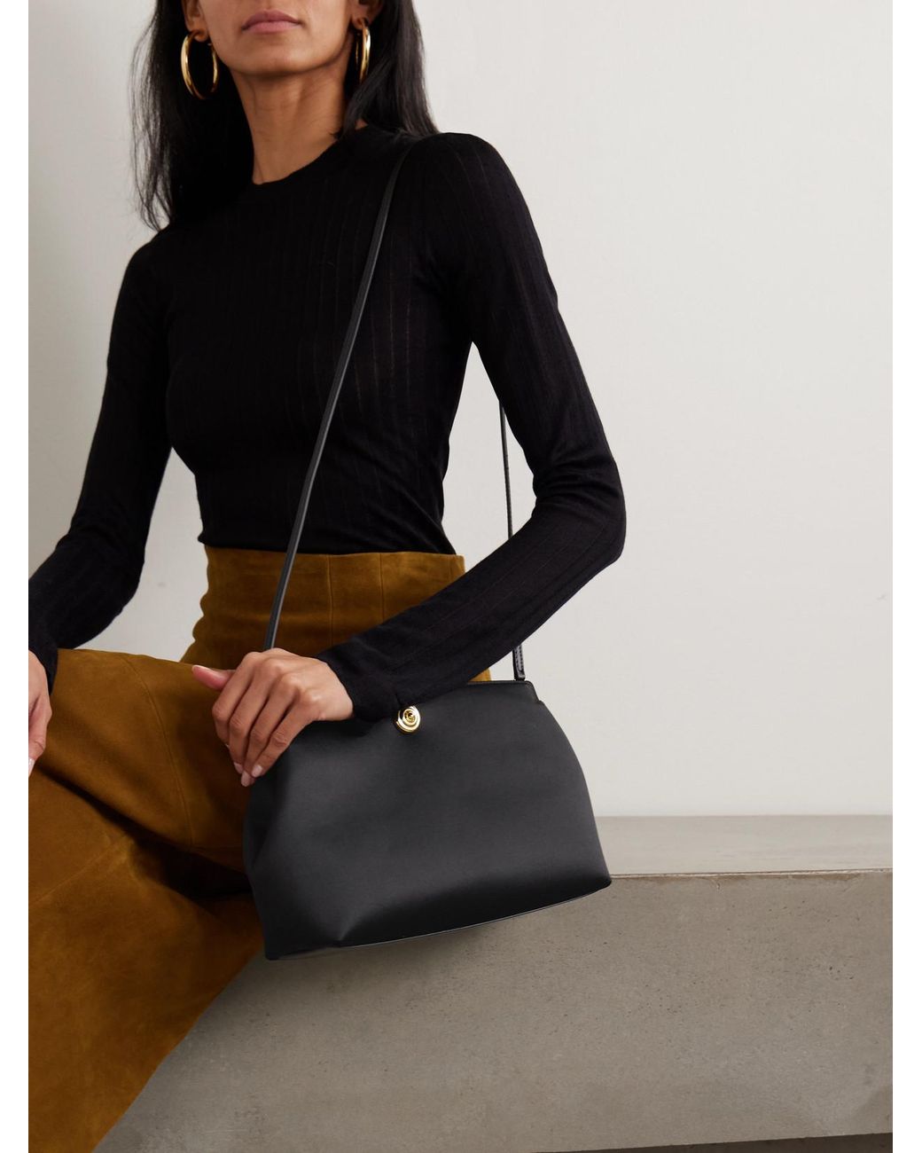 Liffner Black Leather-Trimmed Satin Clutch