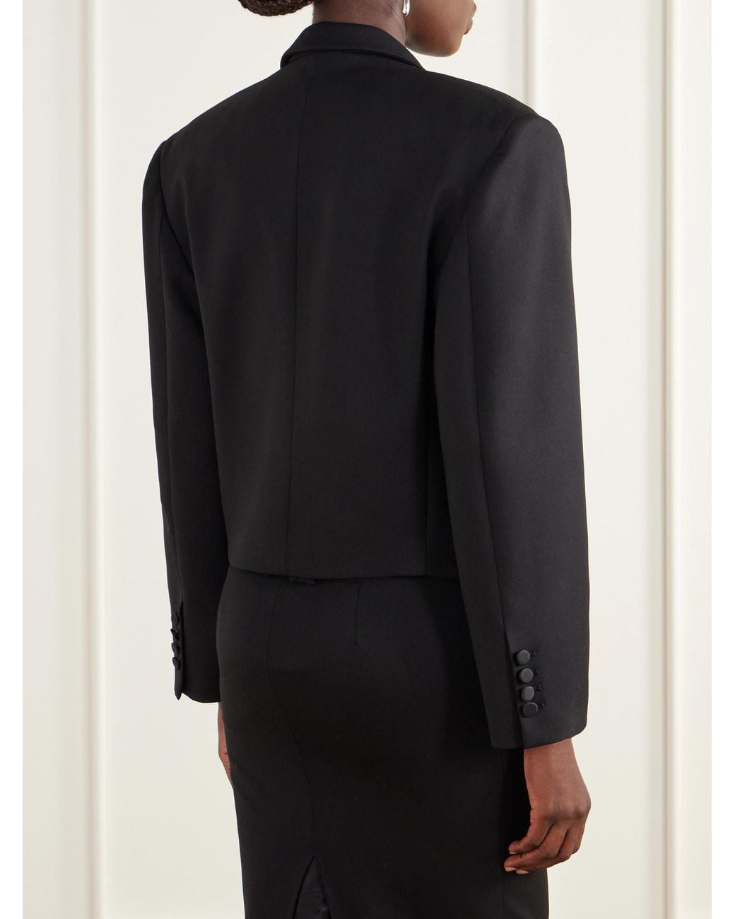 The Attico Black Cropped Darted Wool-Blend Gabardine Blazer
