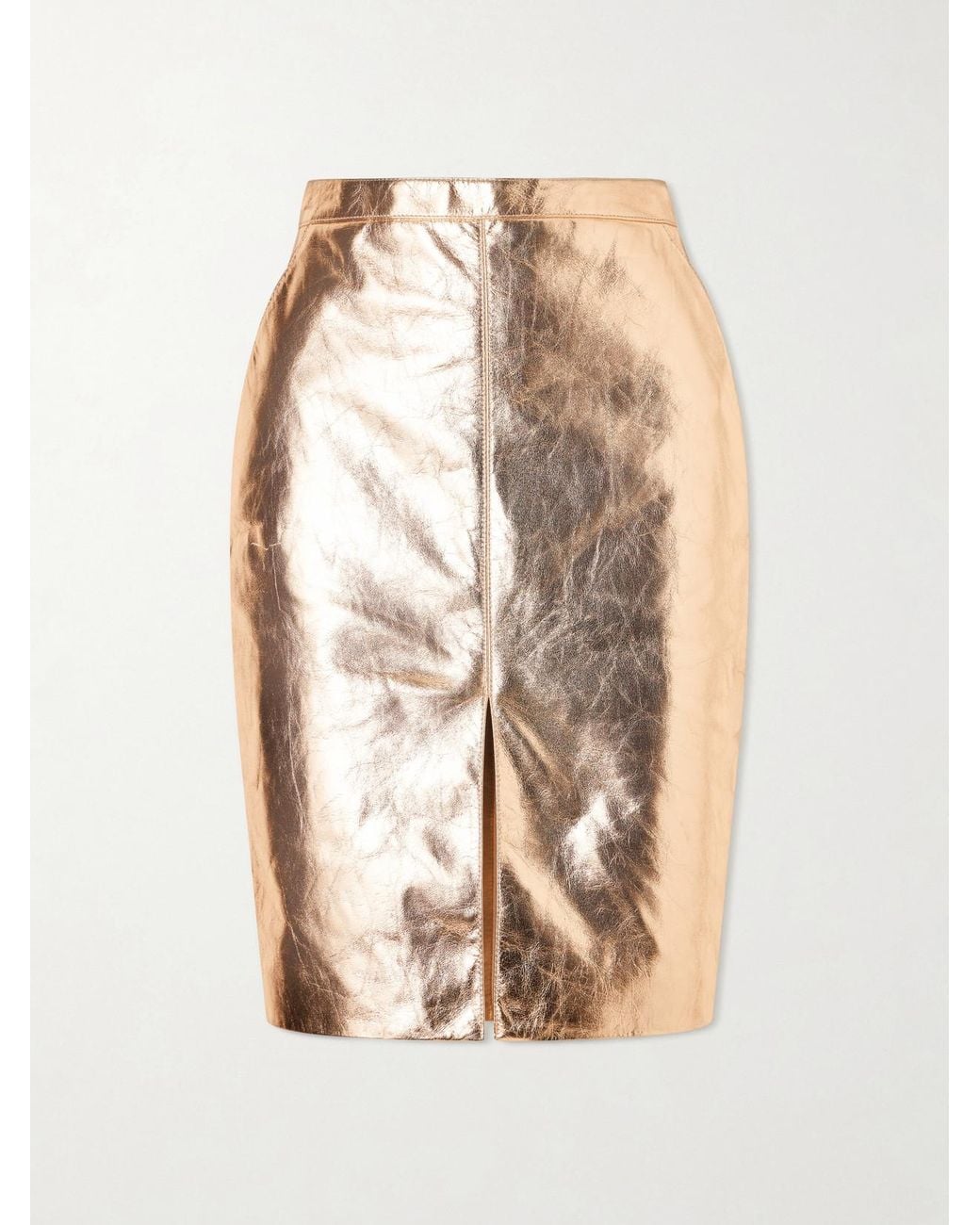 Saint Laurent White Metallic Leather Midi Skirt