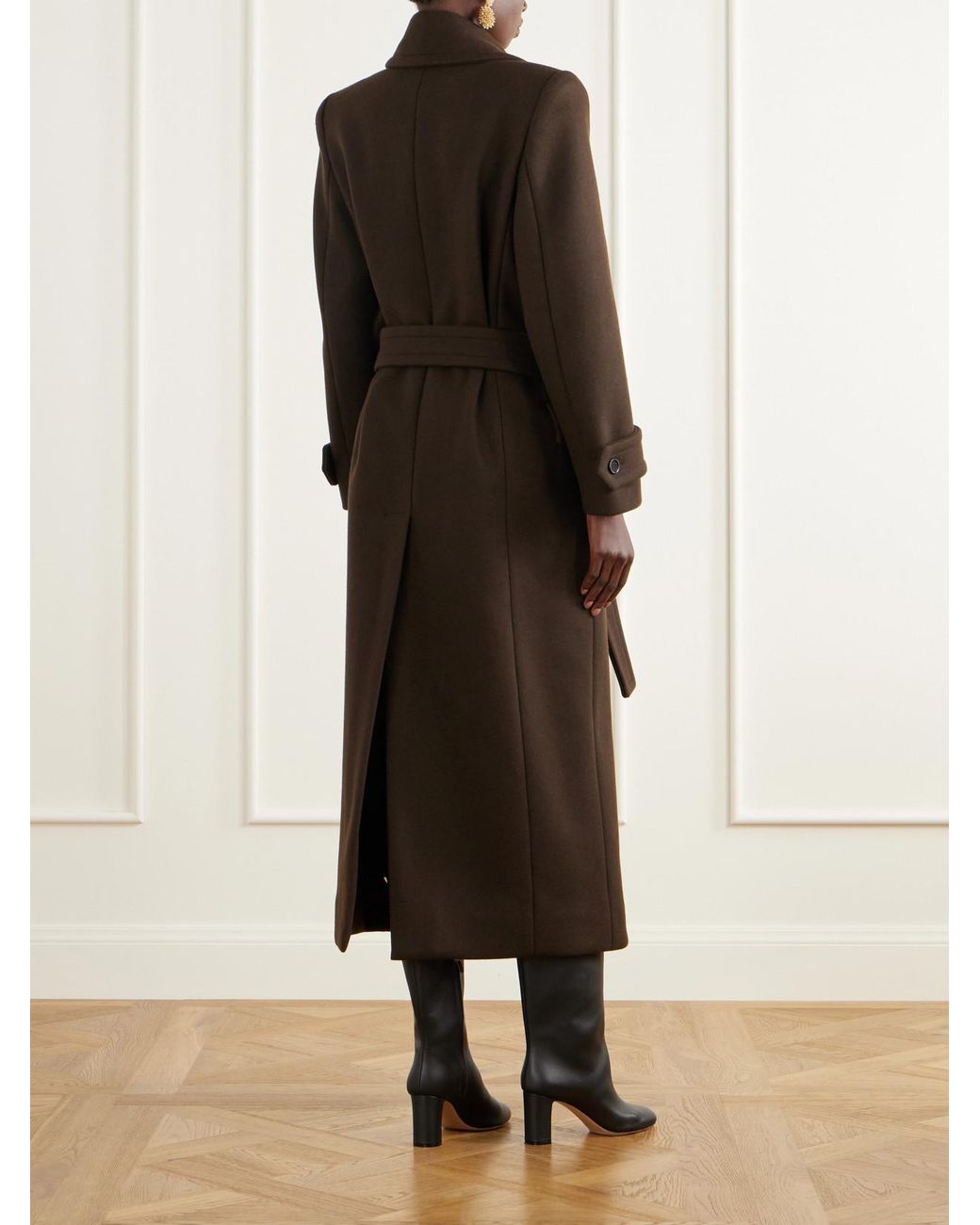 Balmain Black Belted Double-Breasted Wool-Felt Coat