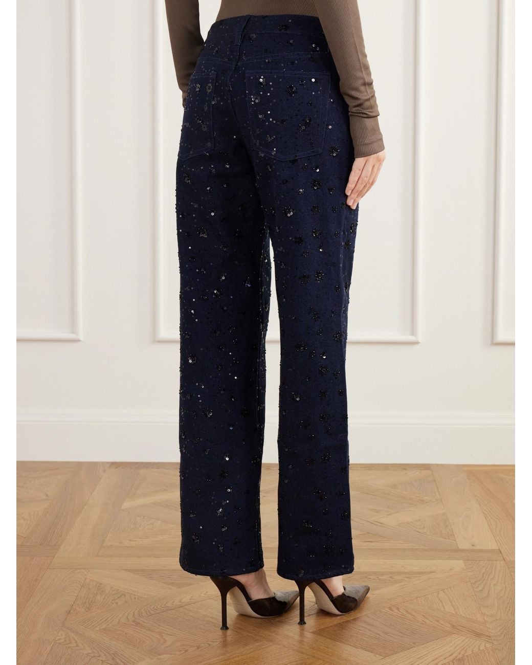 FRAME Blue The Embellished Saturday Low-Rise Straight-Leg Jeans