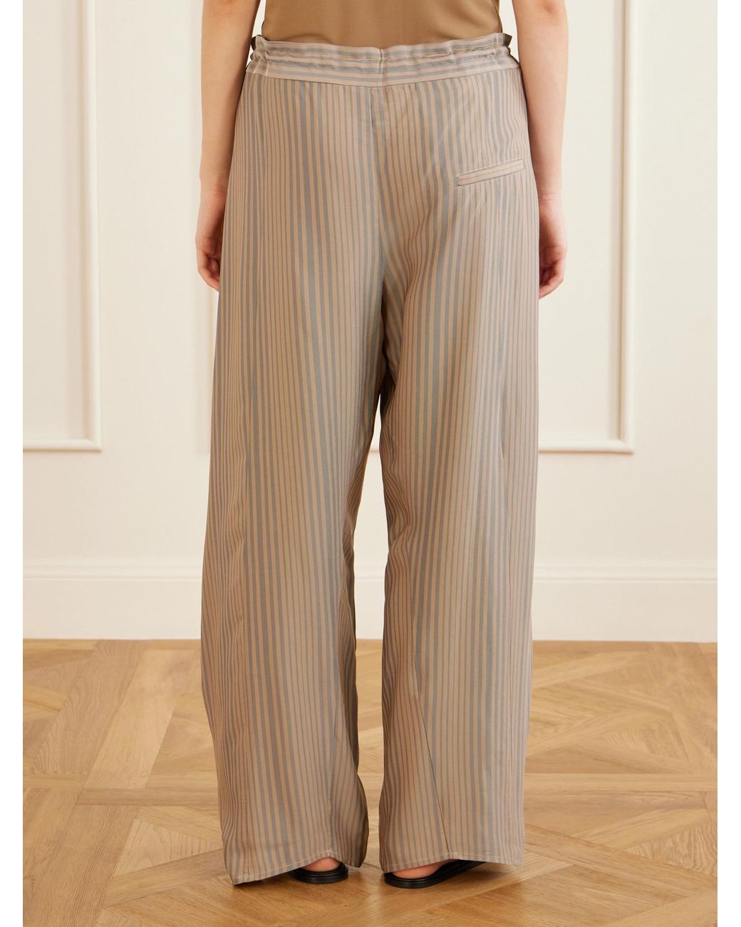Kallmeyer Natural Clemence Striped Twill Wide-Leg Pants