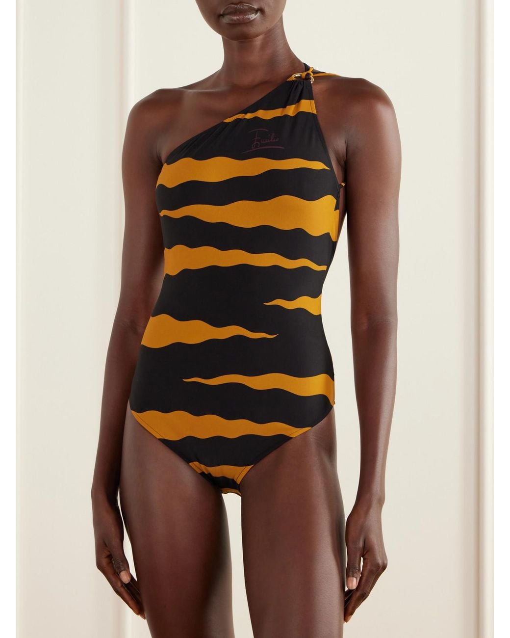 Emilio Pucci Yellow One-Shoulder Printed Swimsuit