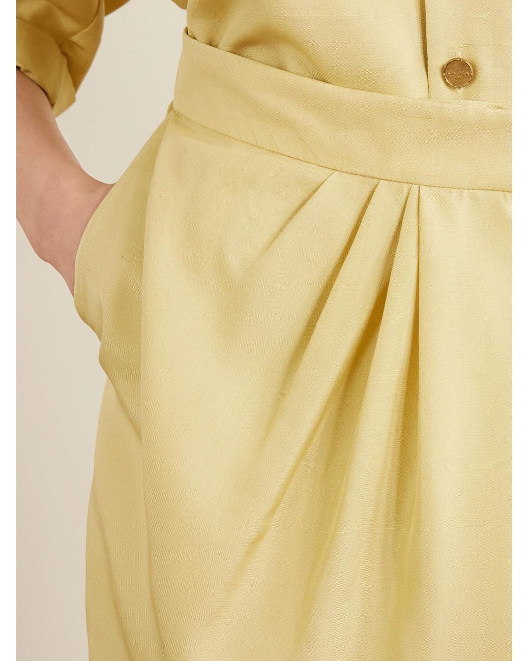 LeKasha Yellow Kamas Silk Pleated Wrap Skirt