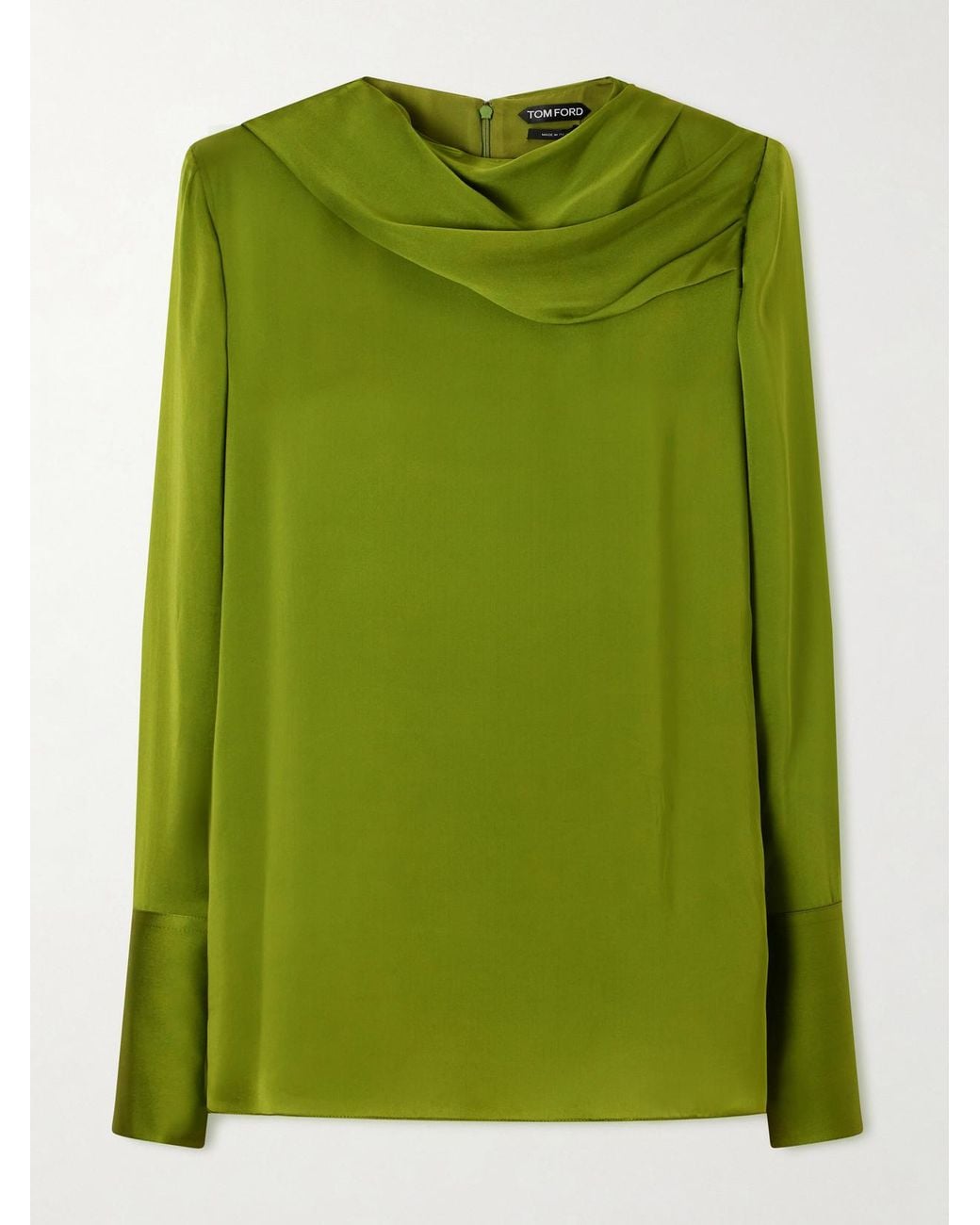 Tom Ford Green Draped Silk-Georgette Blouse