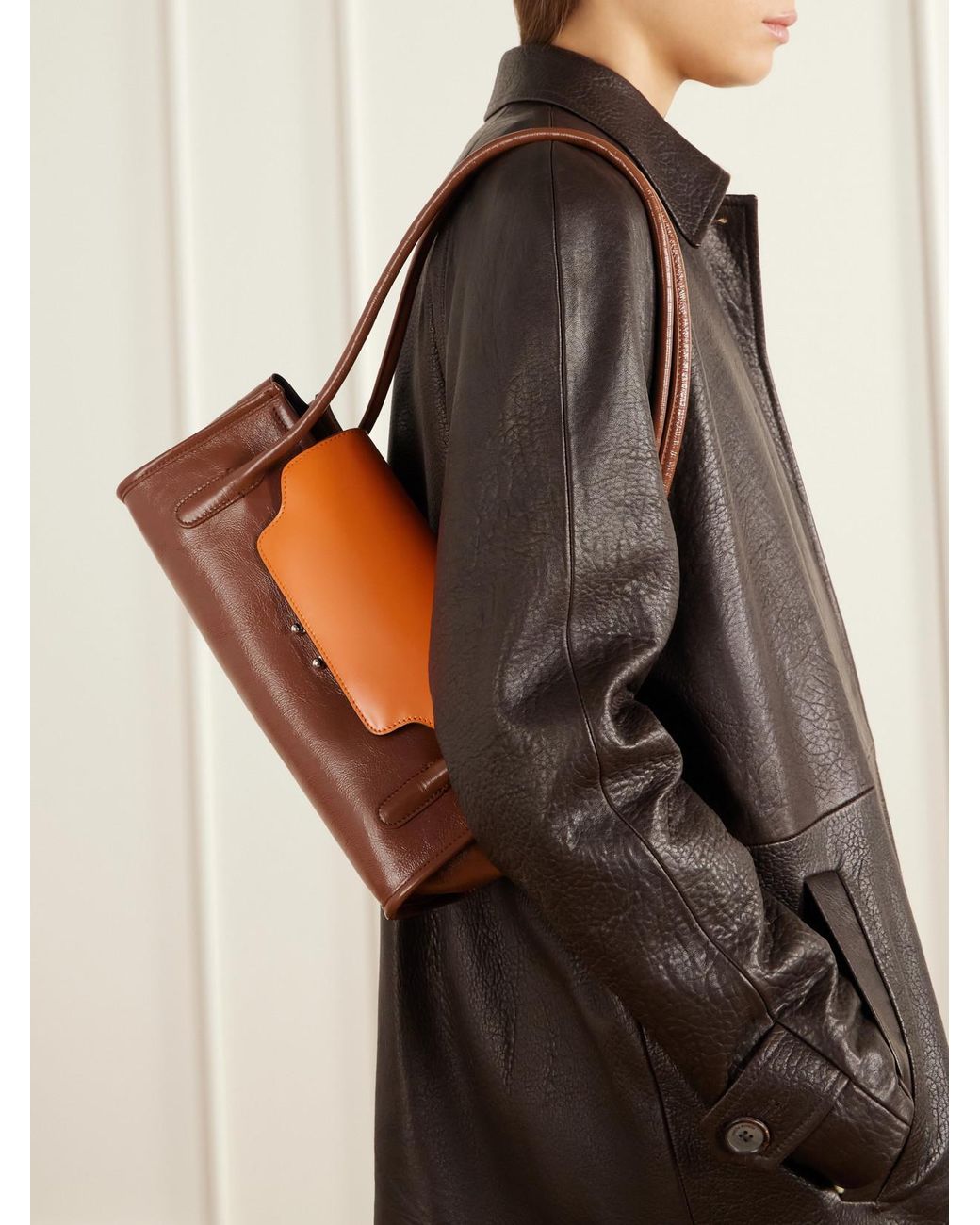 Marni Orange Trunkette Two-Tone Crinkled Leather Shoulder Bag