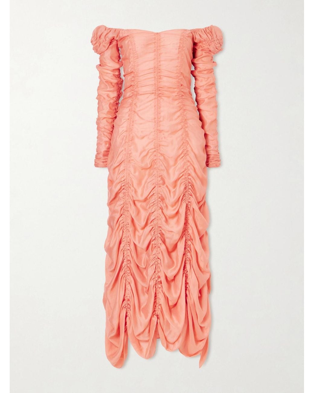 Khaite Pink Judith Ruched Silk-Blend Midi Dress