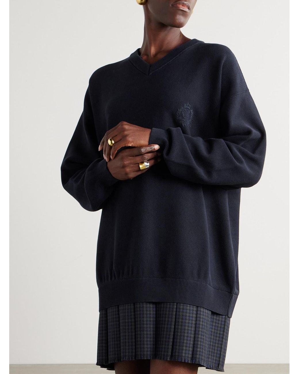 Balenciaga Blue Layered Wool-Trimmed Embroidered Cotton Mini Dress