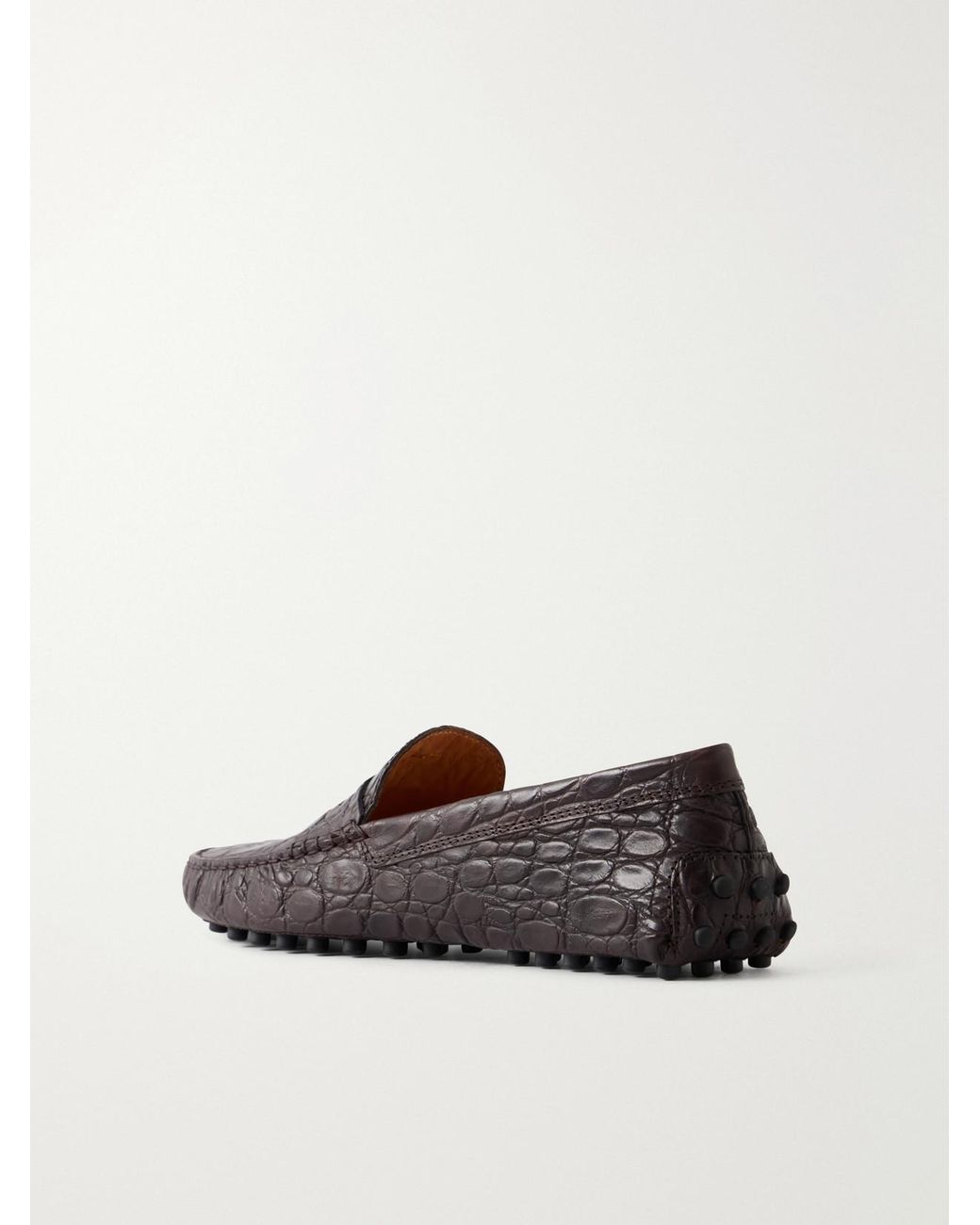 Tod's Brown Gommino Croc-Effect Leather Loafers