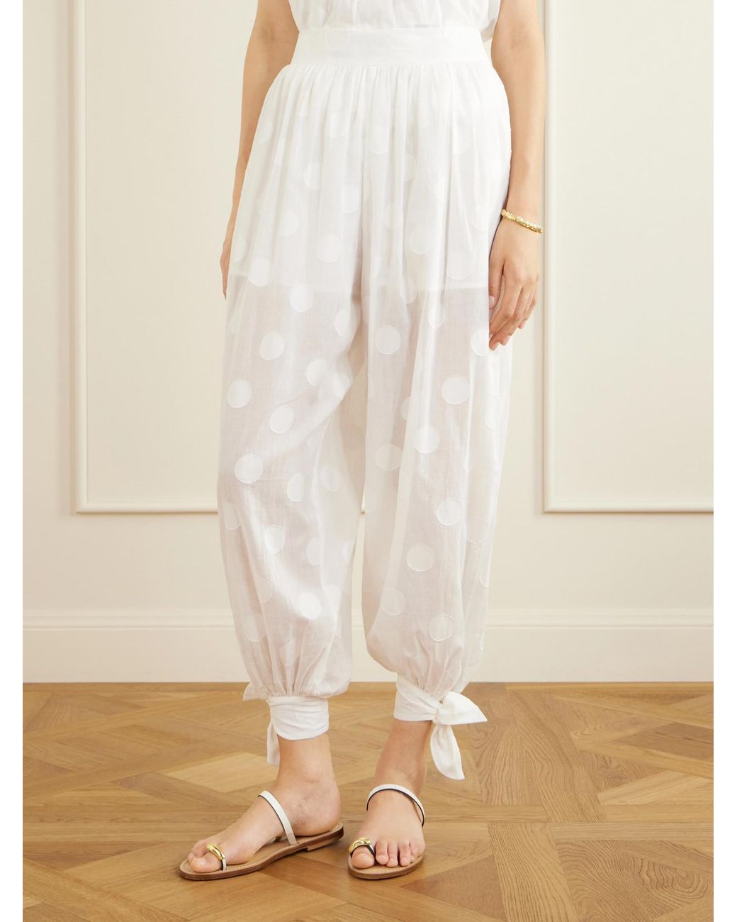 Zimmermann White Solstice Knotted Polka-Dot Cotton-Poplin Balloon Pants
