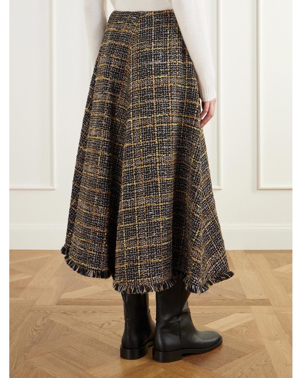 Altuzarra Multicolor Varda Fringe-Trimmed Tweed Midi Skirt