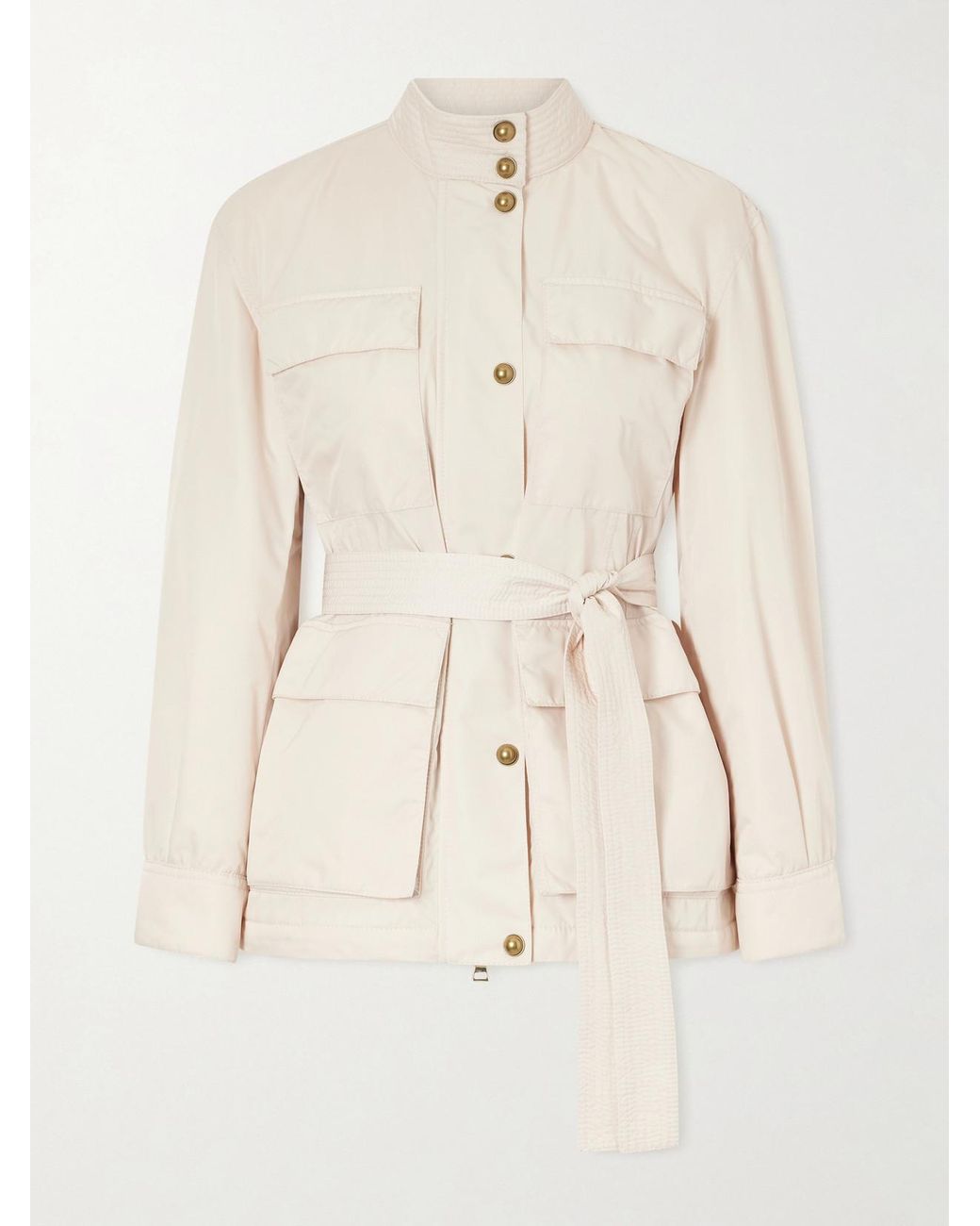 Moncler Natural Maitake Appliquéd Belted Gabardine Jacket