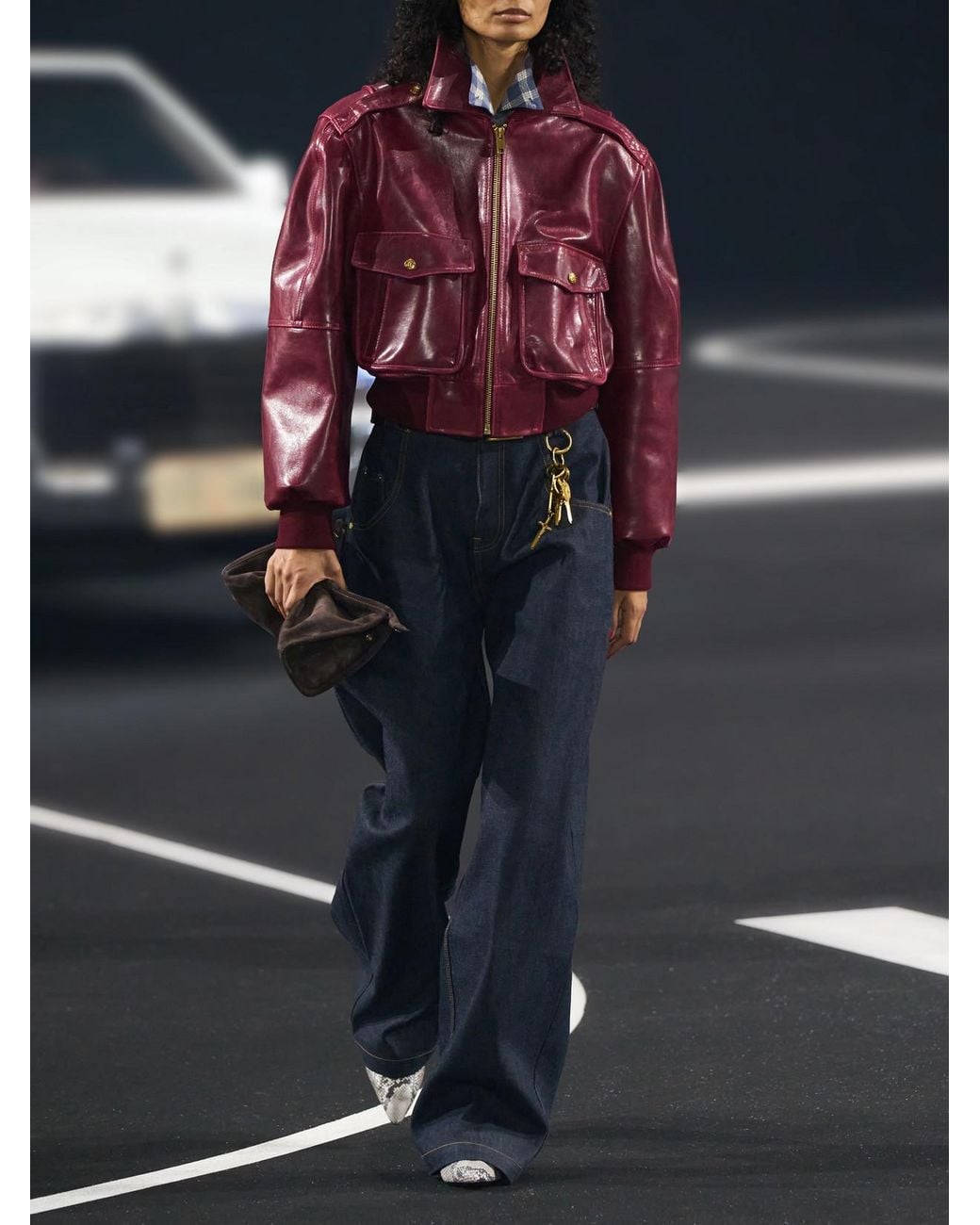 Willy Chavarria Red Cropped Leather Bomber Jacket
