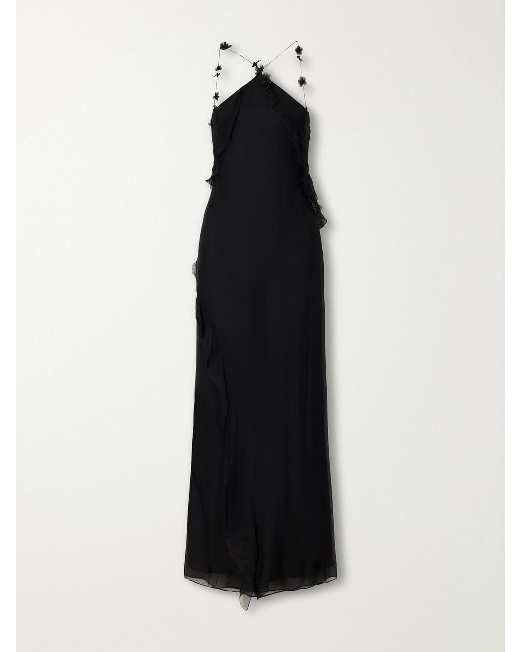 Sir Black Ysia Embellished Ruffled Halterneck Silk-Crepe Maxi Dress