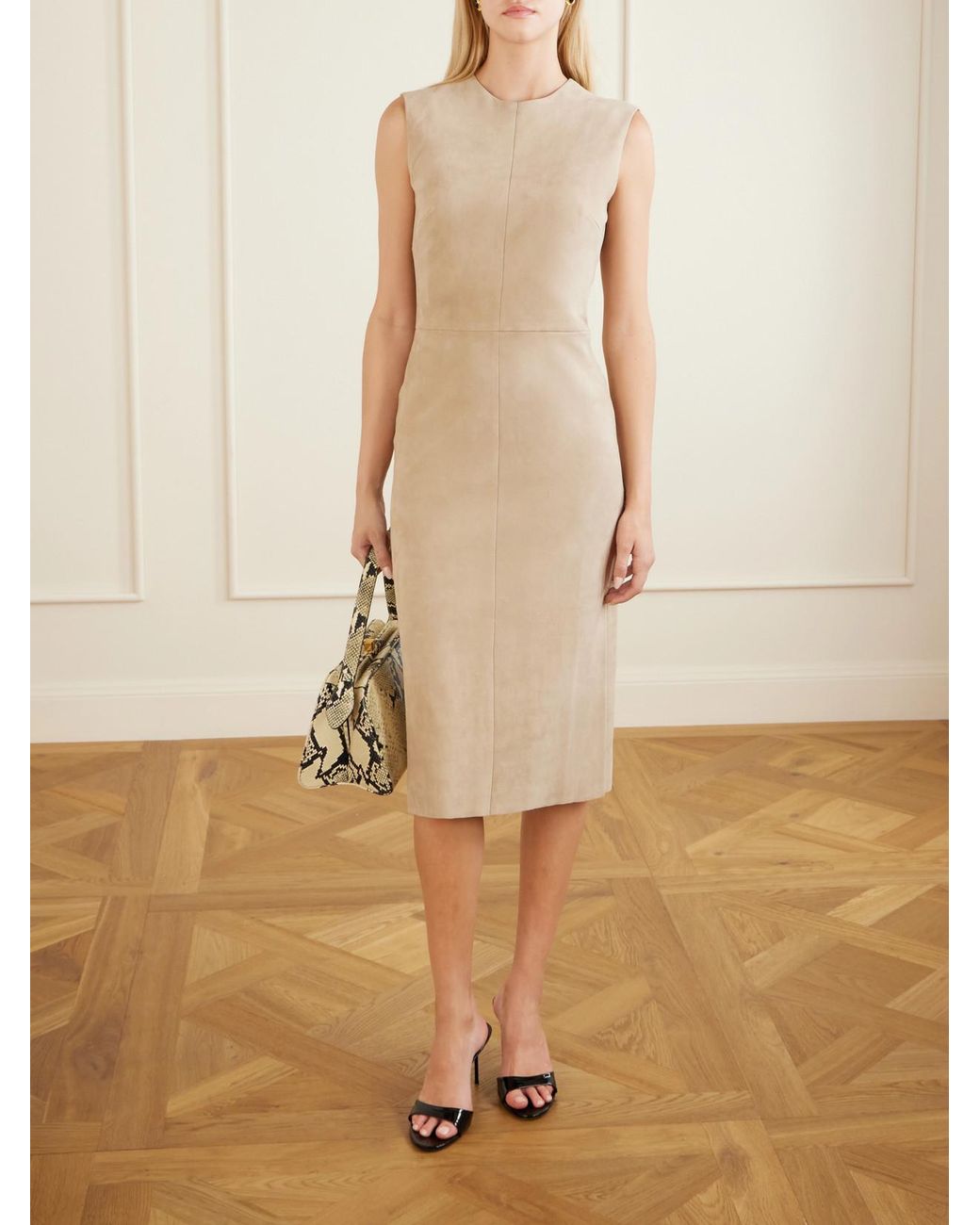 Stouls Natural Eva Paneled Suede Midi Dress