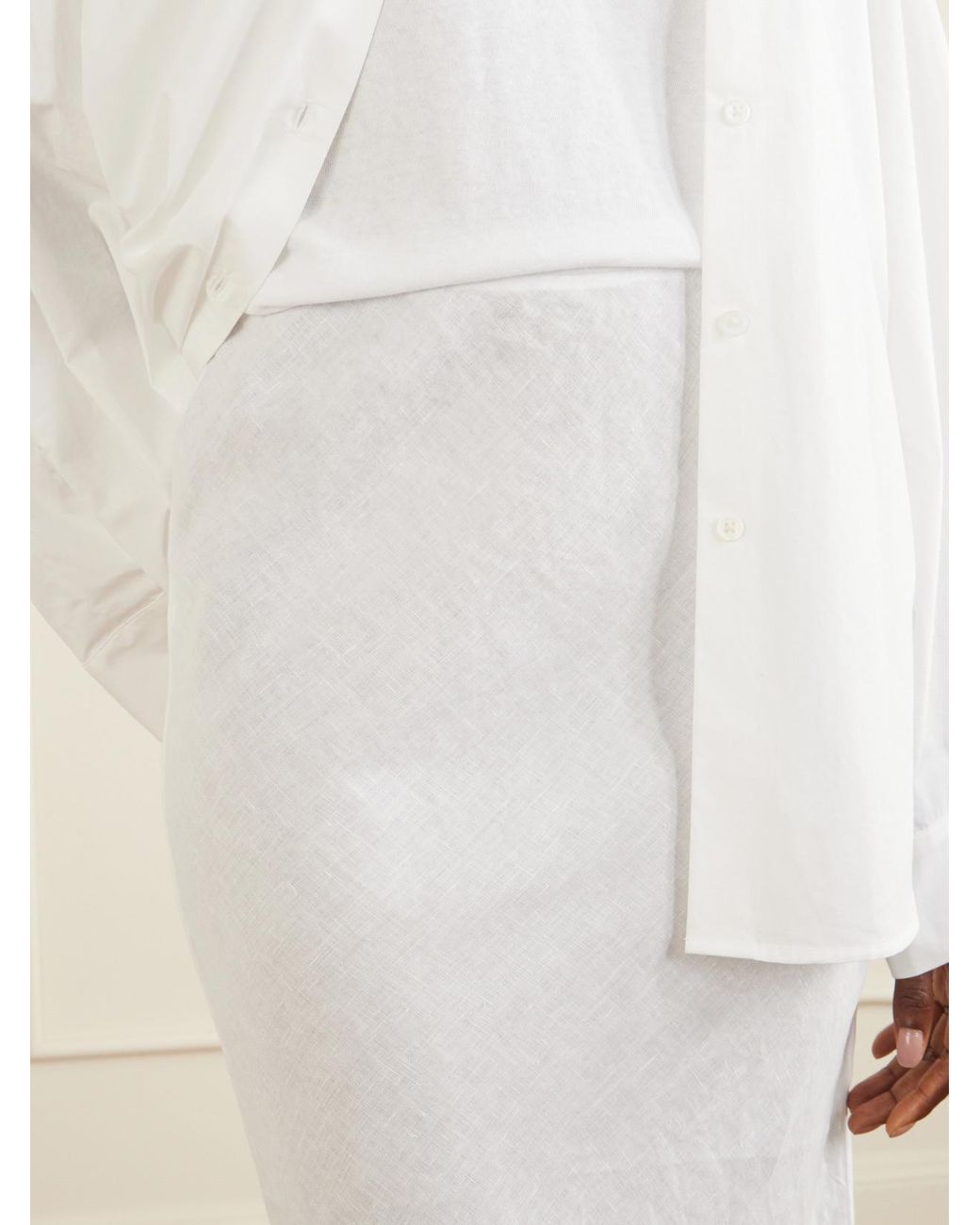 James Perse White Linen-Canvas Midi Skirt