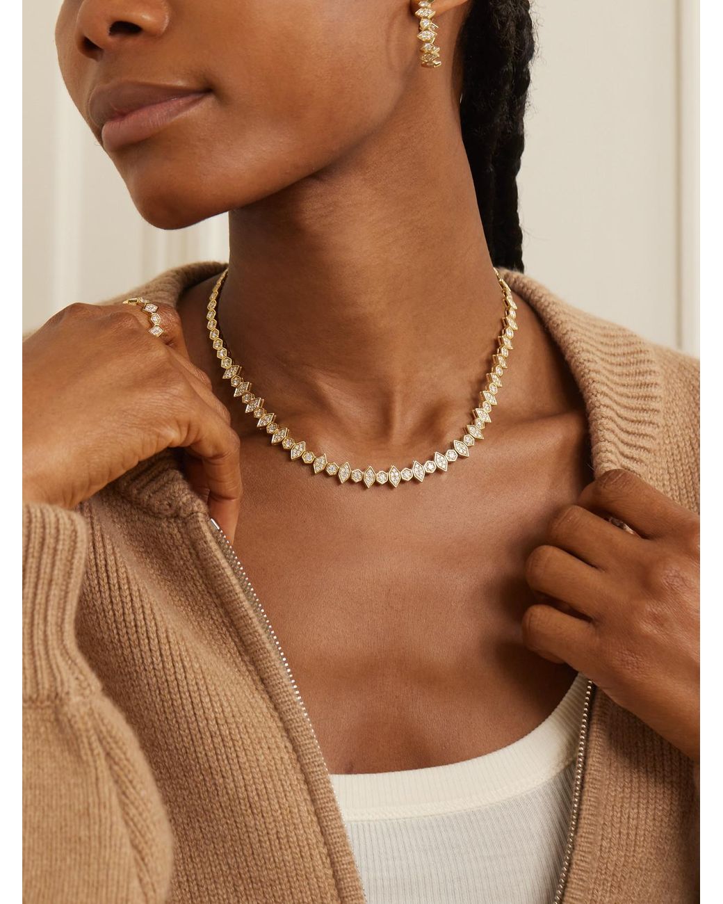 KOLOURS JEWELRY Natural Hexagon Extra Large 18-Karat Diamond Necklace