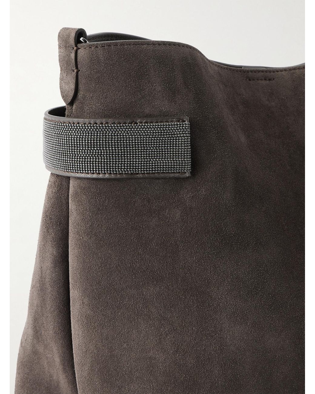 Brunello Cucinelli Black Bead-Embellished Suede Shoulder Bag
