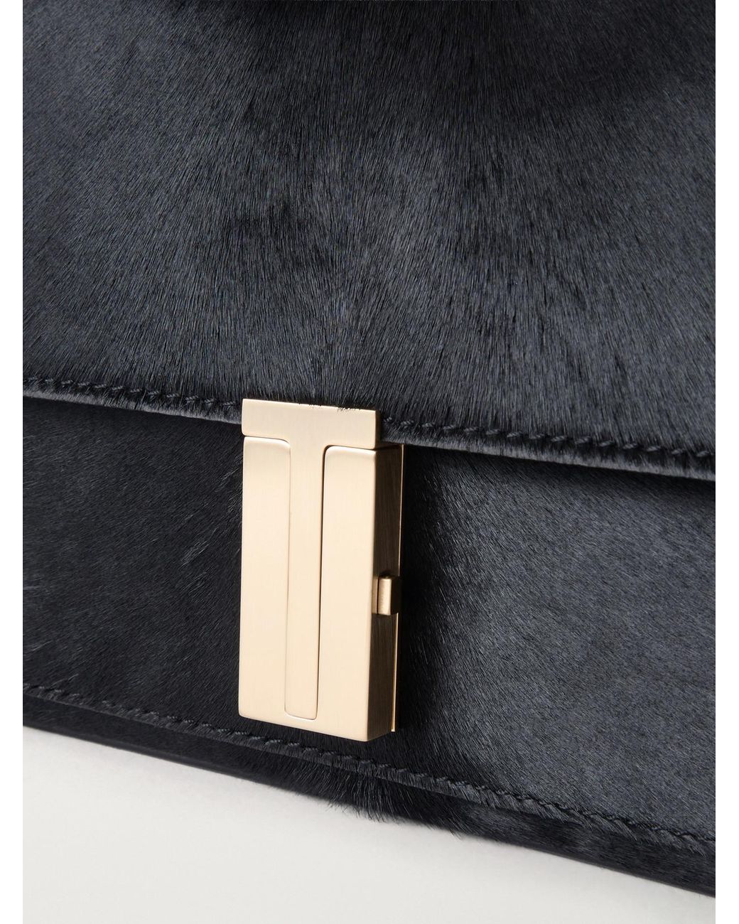 Tom Ford Black Mia T-Embellished Calf Hair Shoulder Bag