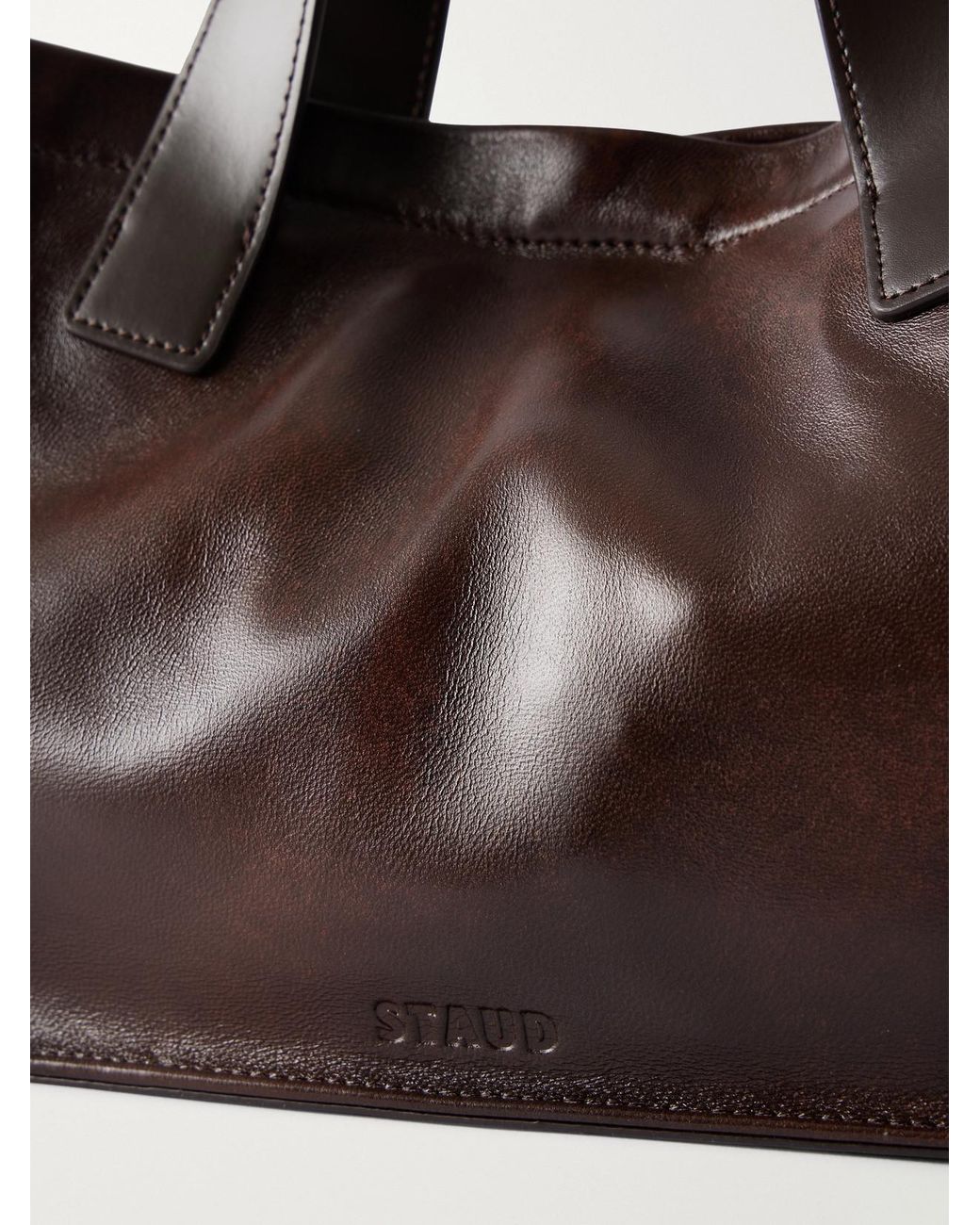 Staud Brown Port Logo-Debossed Leather Tote