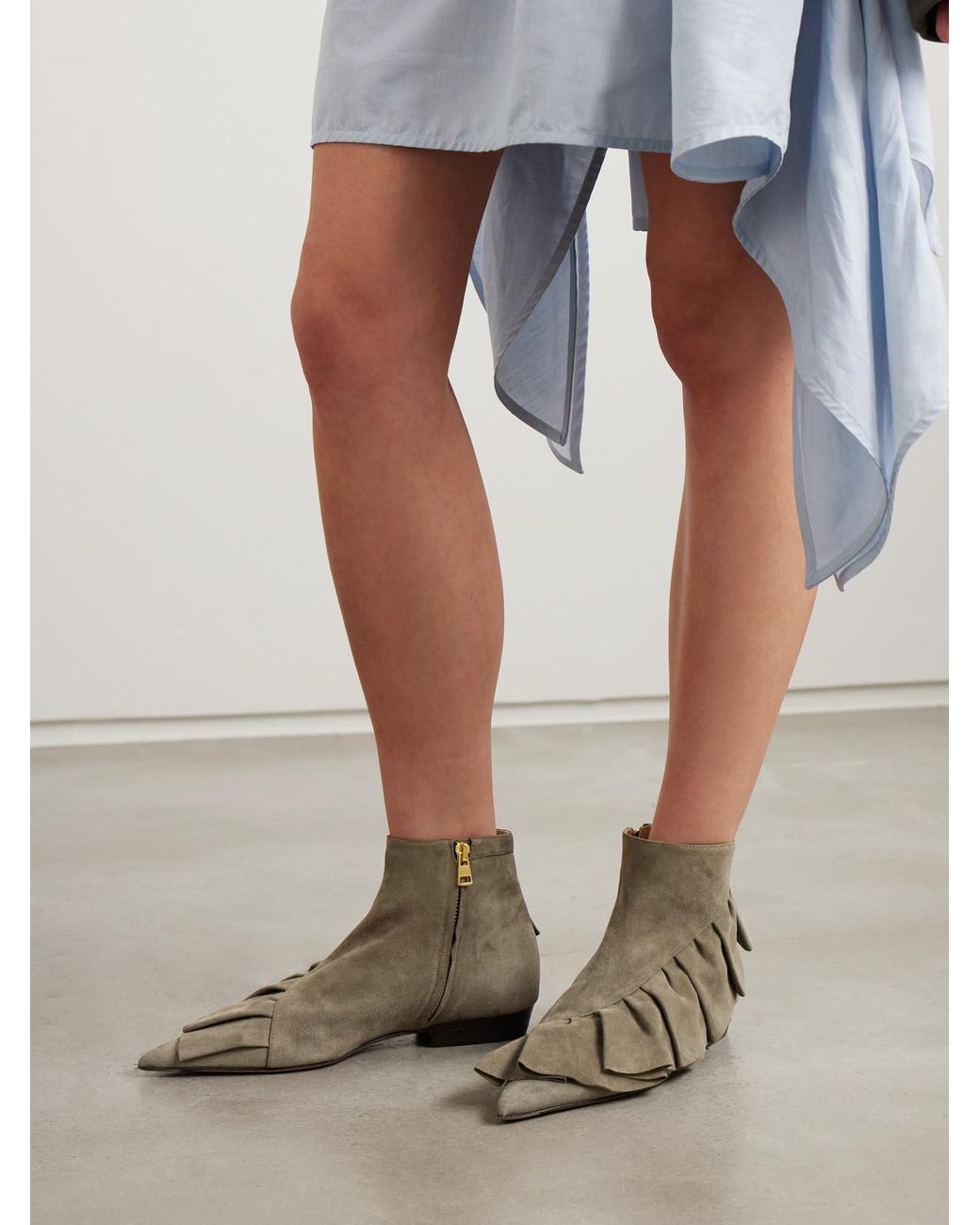 J.W. Anderson Gray Ruffled Suede Ankle Boots