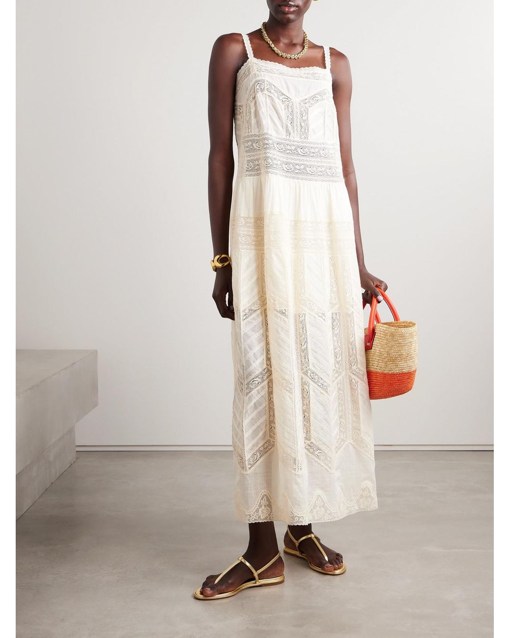 Zimmermann Acacia Lace-Trimmed Cotton-Voile Maxi Dress in White | Lyst