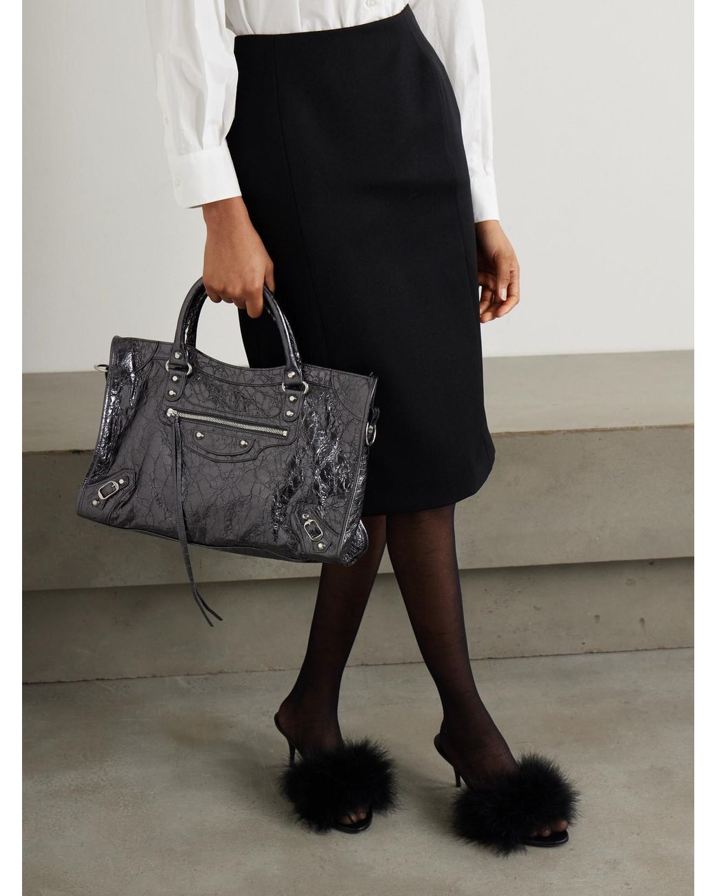 Balenciaga Black Le City Medium Textured-Leather Tote