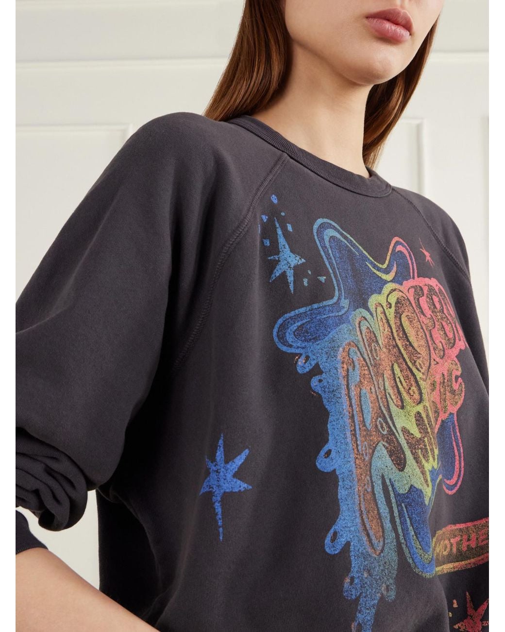 Mother Black Biggie Concert Printed Cotton-Jersey Sweatshirt