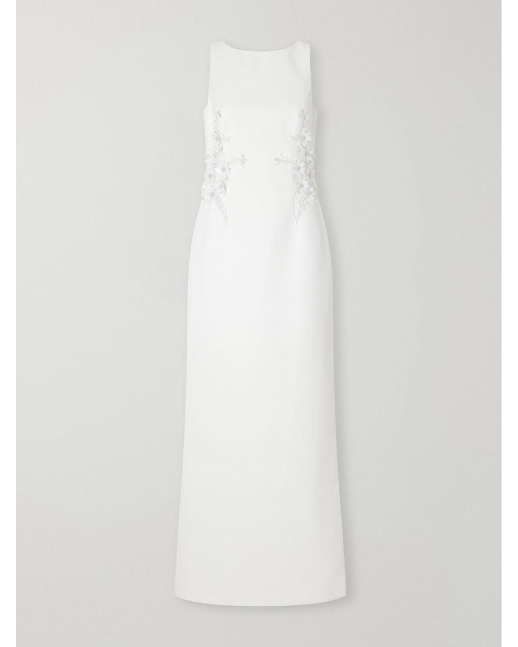 Rebecca Vallance White Andre Floral-Appliquéd Darted Crepe Gown