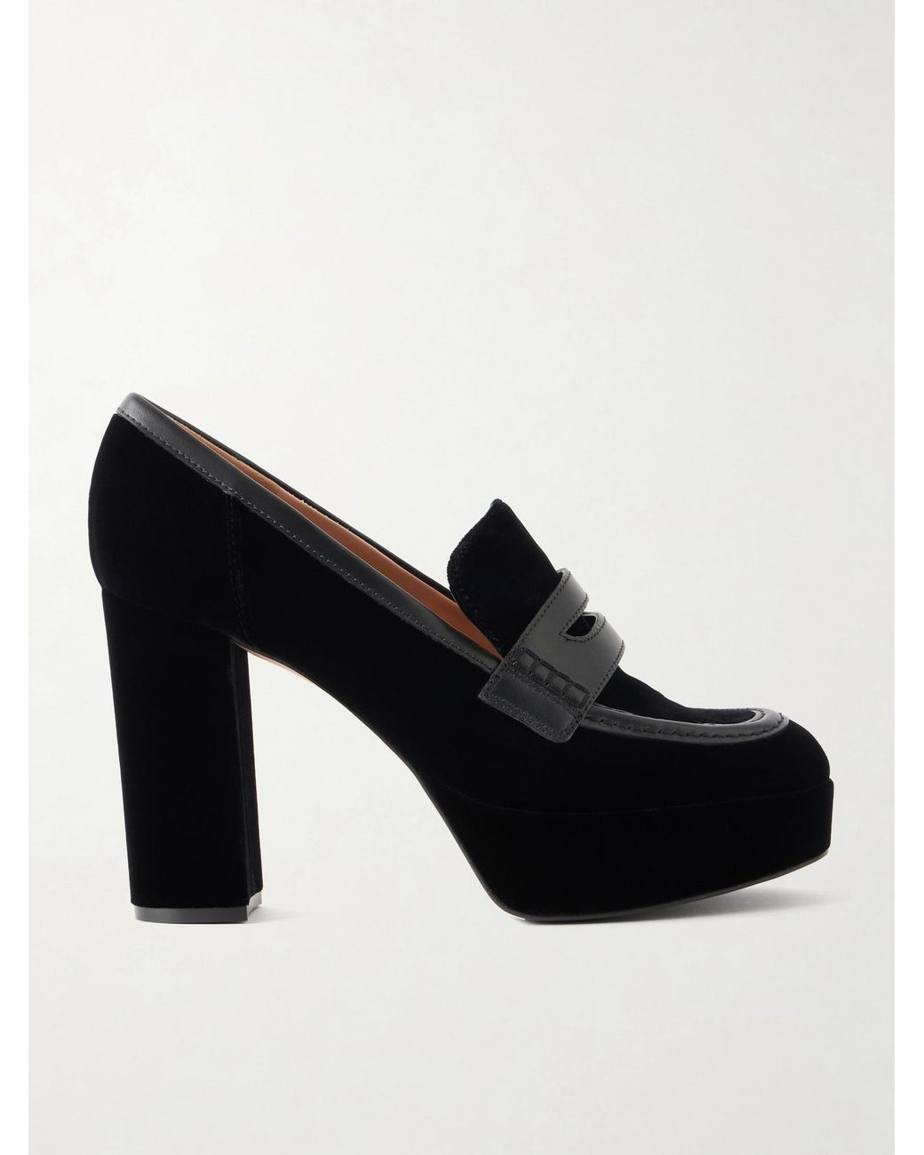 Gianvito Rossi Black Hadden 70 Leather-Trimmed Velvet Pumps