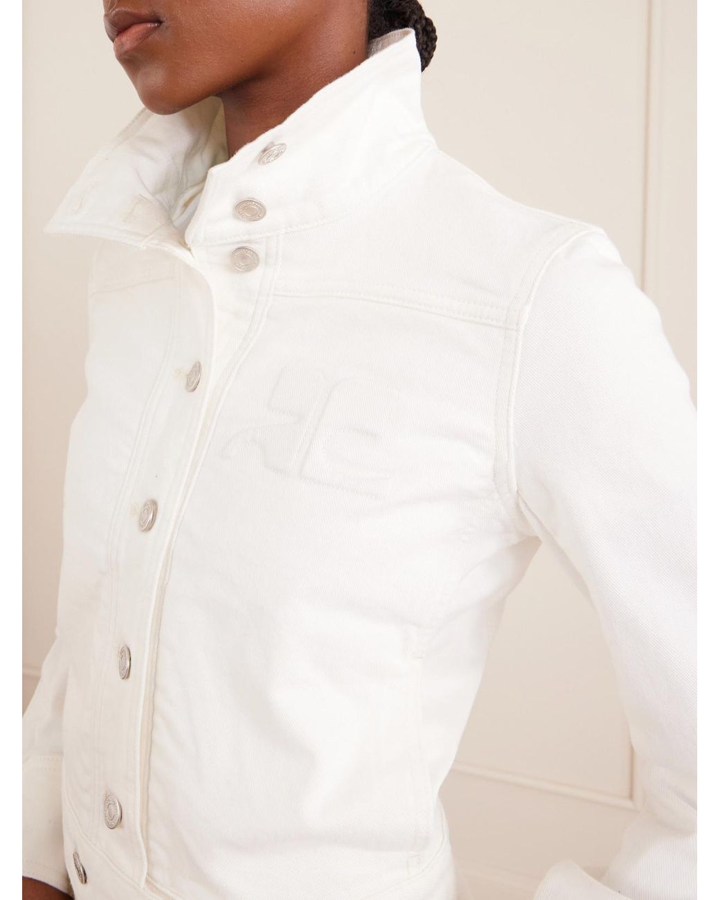 Courreges White Reedition Cropped Logo-Embroidered Denim Jacket