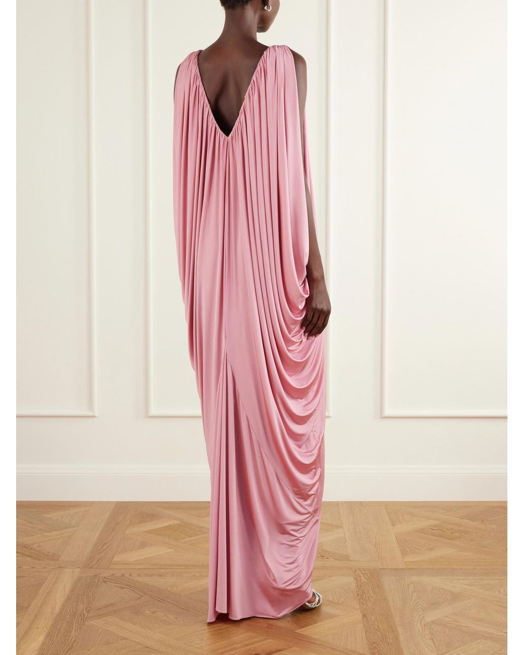 Abadia Pink Draped Stretch-Jersey Maxi Dress