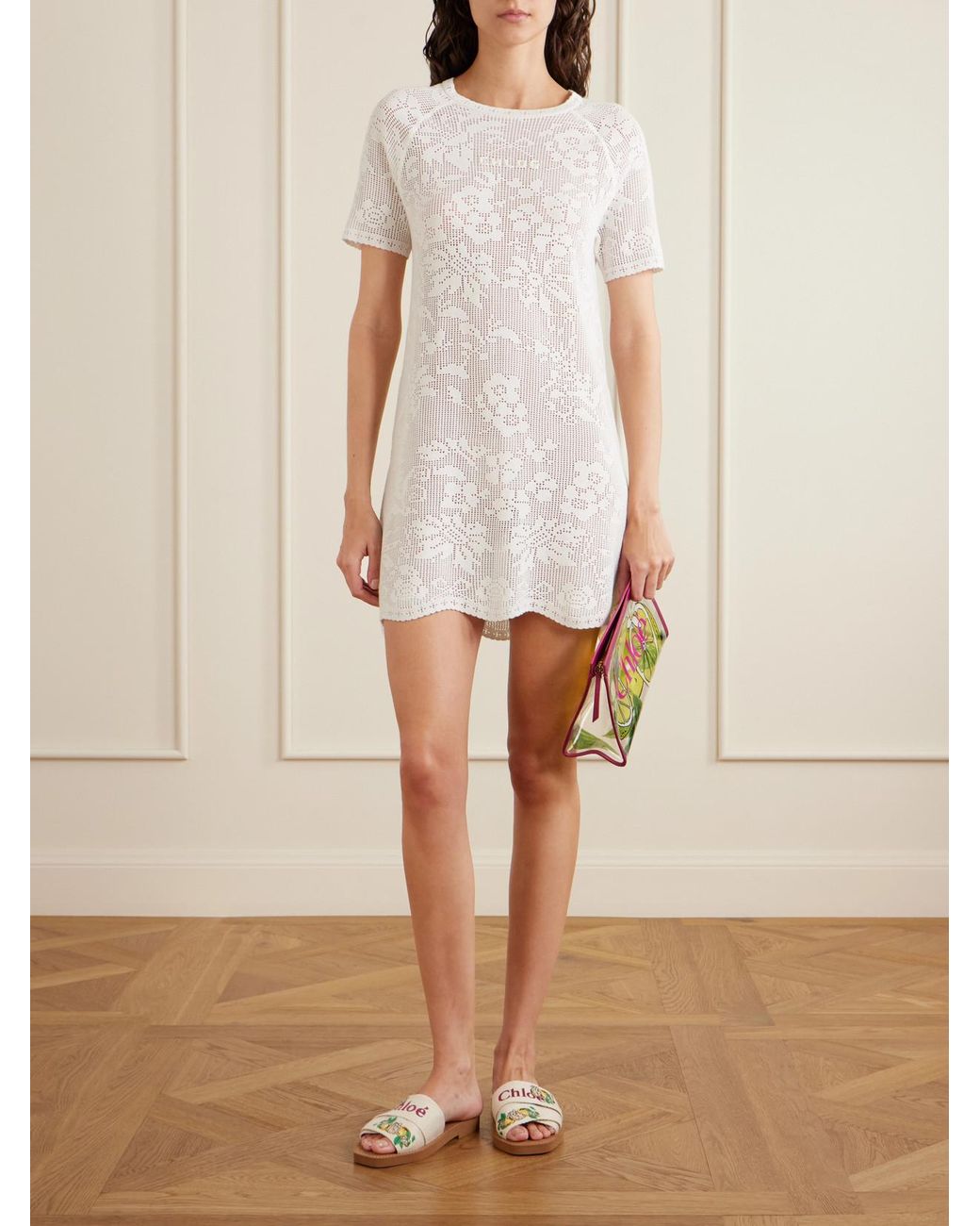 Chloé White Embroidered Linen-Trim Sandals