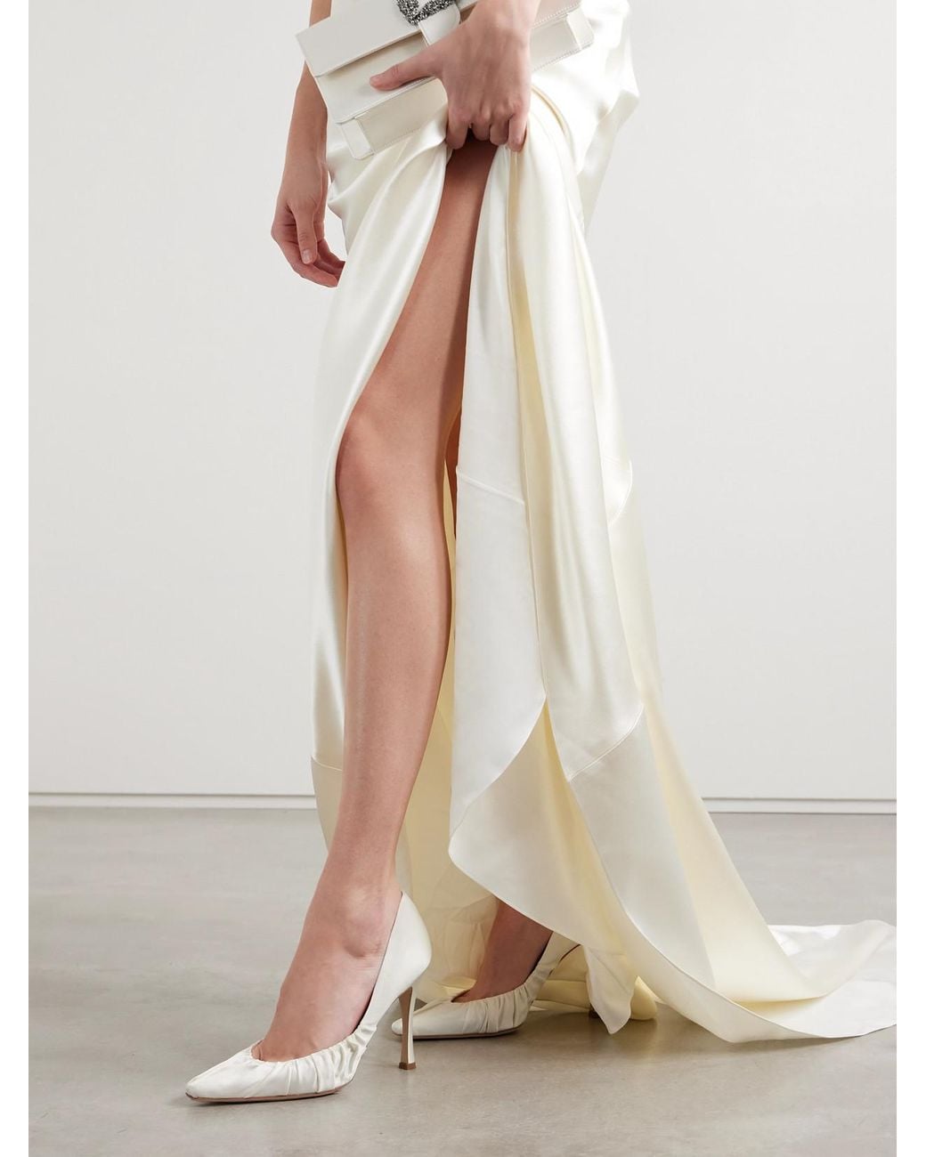 Danielle Frankel White Nala Ruched Satin Pumps