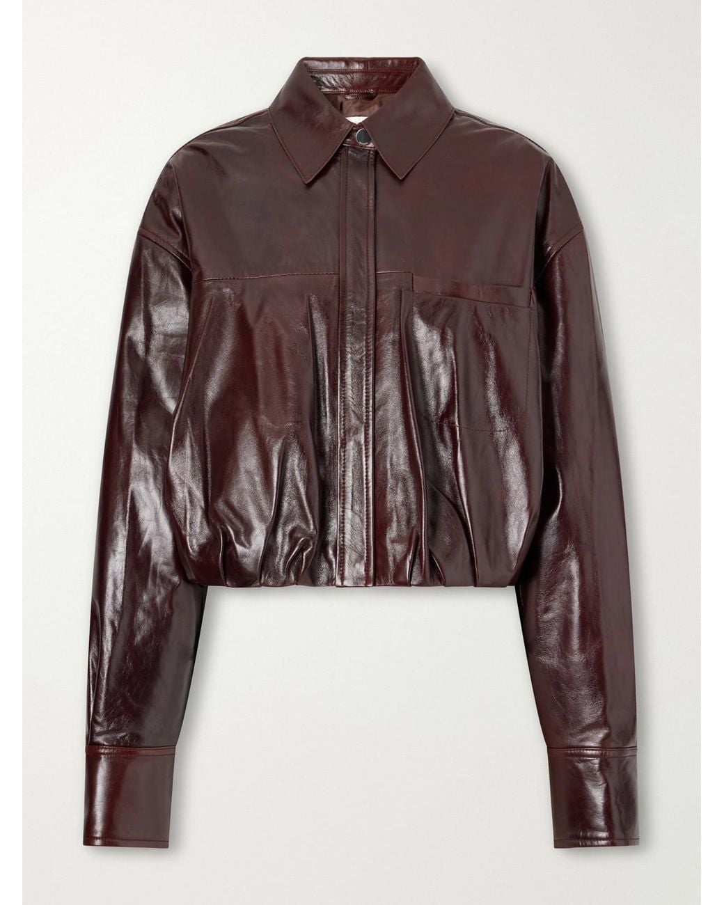 Sportmax Brown Liuti Cropped Gathered Leather Biker Jacket