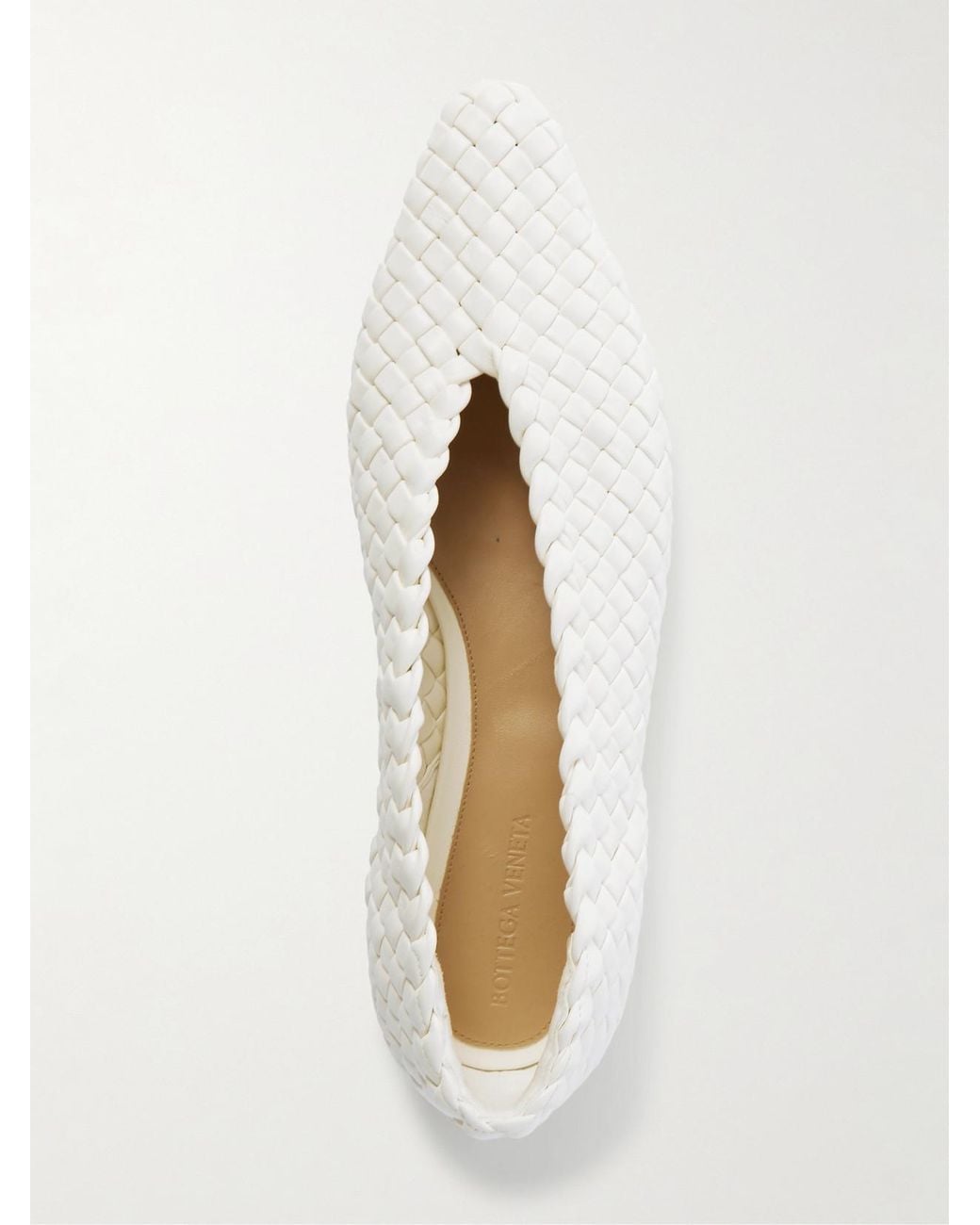 Bottega Veneta White Sofia Intrecciato Leather Point-Toe Flat
