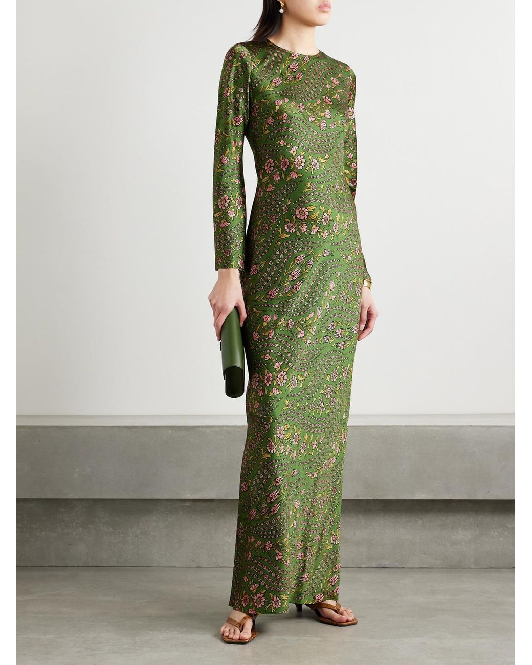 Veronica Beard Gemma Floral-Print Silk-Blend Satin Maxi Dress in Green |  Lyst