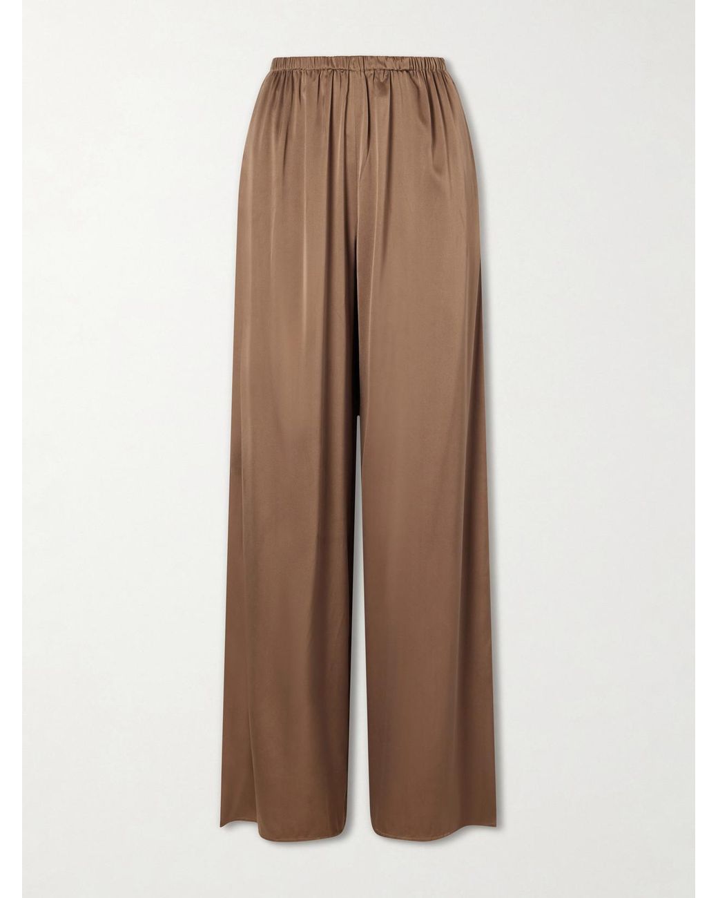 Ruohan Brown Silk-Blend Wide-Leg Pants