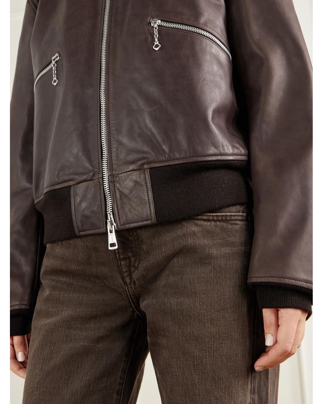 Our Legacy Black Waxed Cotton-Trimmed Leather Bomber Jacket
