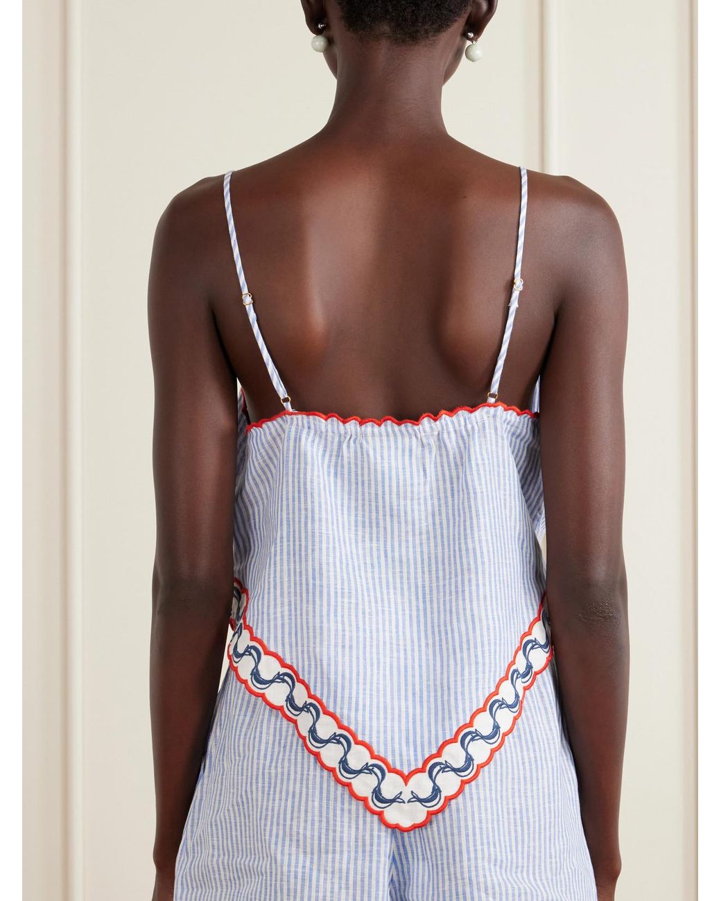 Farm Rio Blue Embroidered Striped Camisole