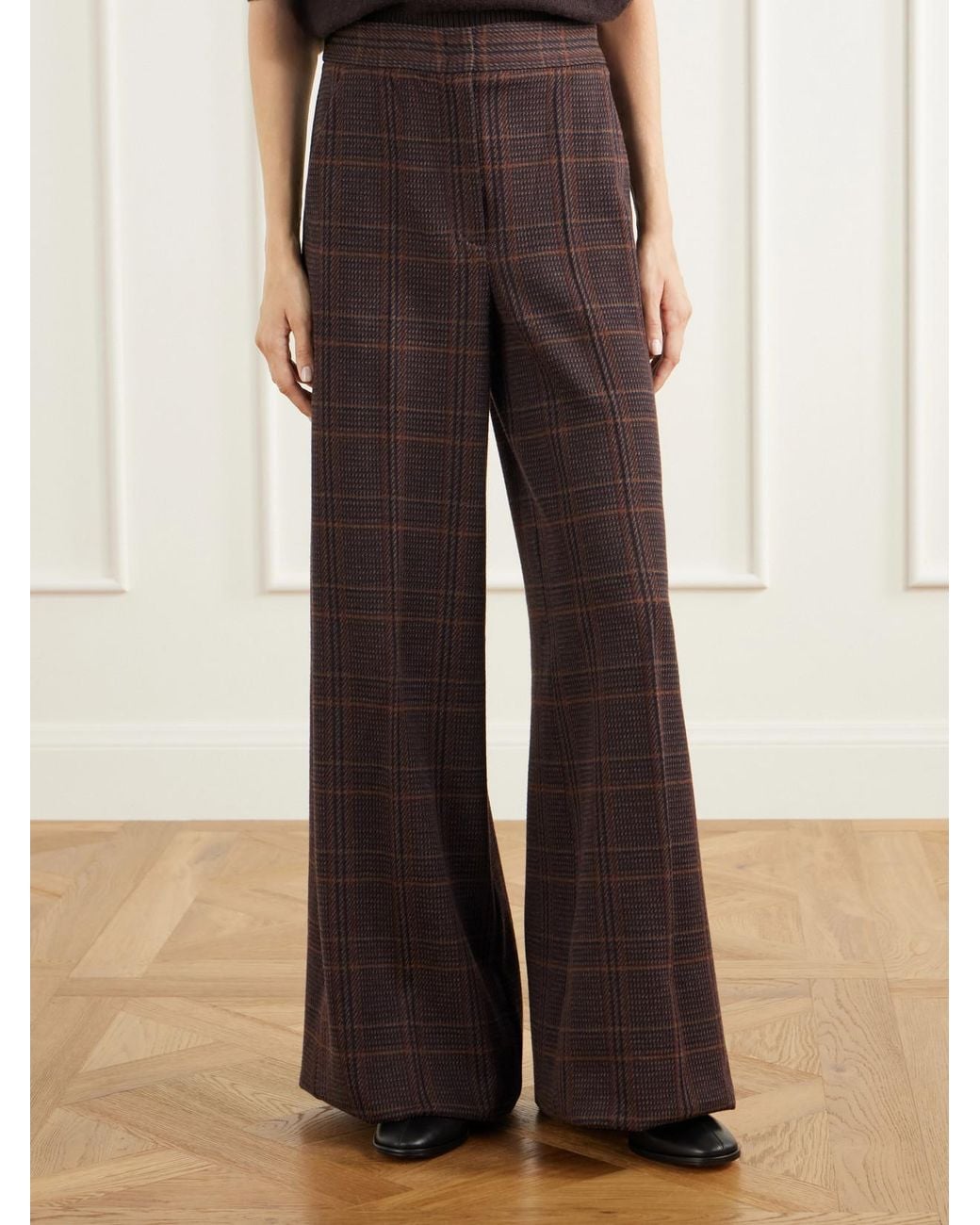 Max Mara Brown Emiro Prince Of Wales Checked Wool And Cotton-Blend Twill Wide-Leg Pants