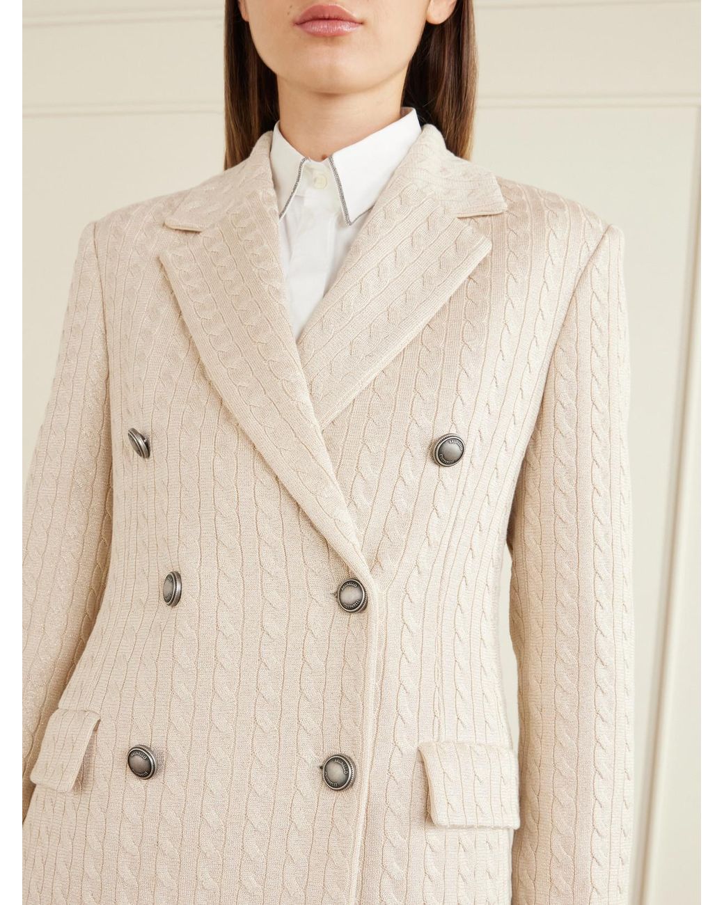 Brunello Cucinelli Natural Cable-Knit Cotton-Blend Double-Breasted Blazer