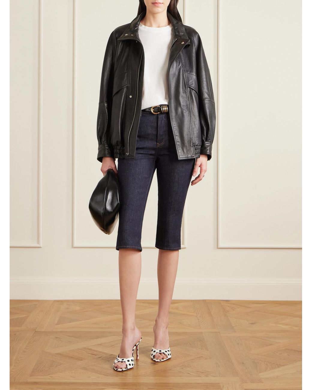 AMINA MUADDI Natural Alexa Polka-Dot Satin Mules