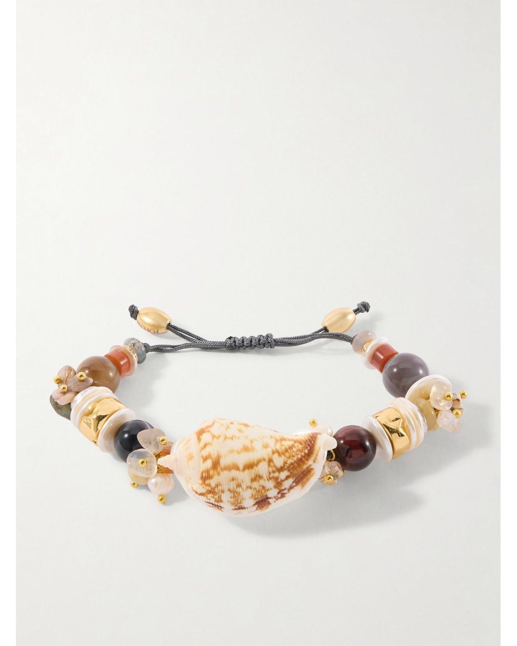 Tohum Design Natural Samsara-Plated, Leather And Seashell Beaded Bracelet