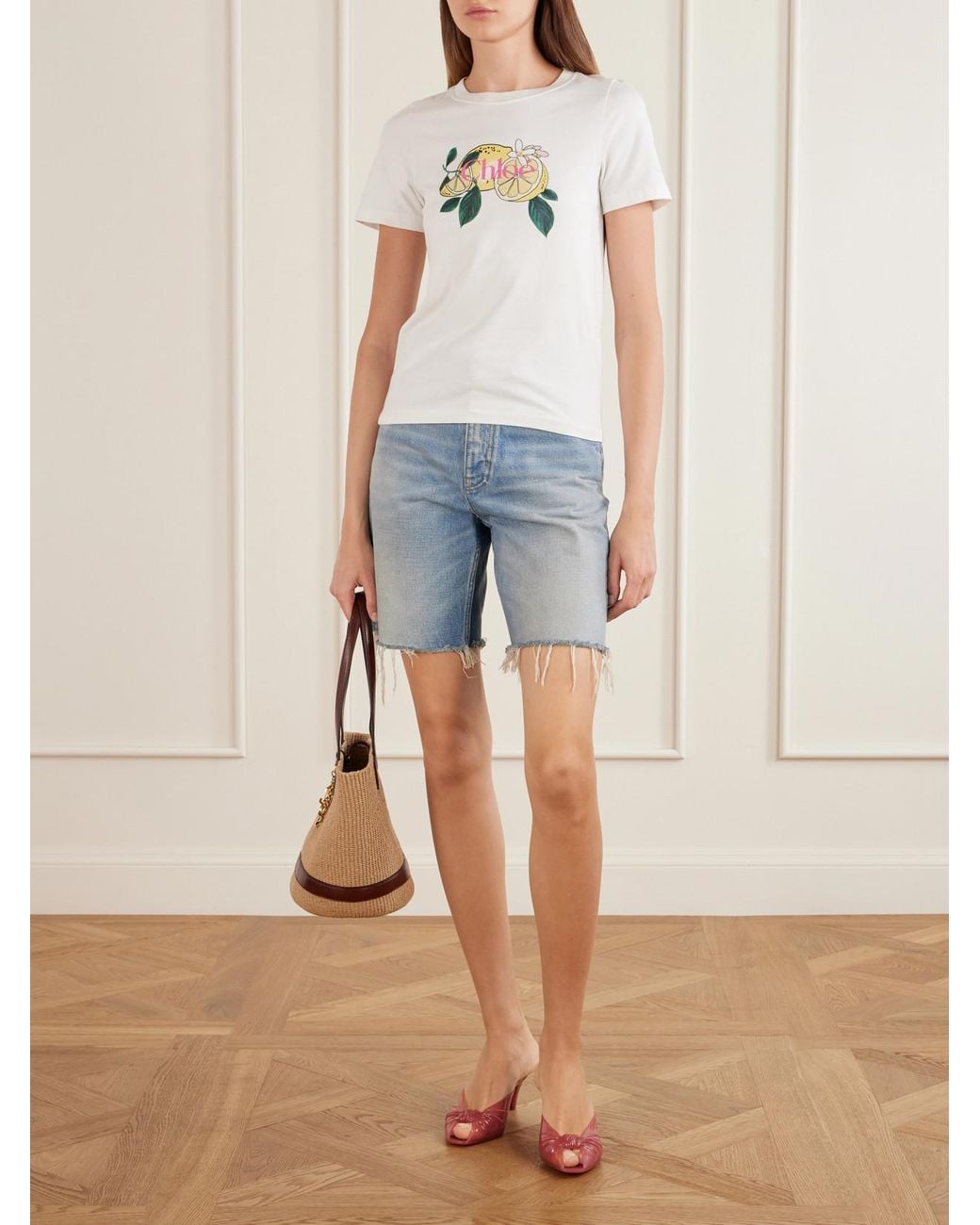 Chloé Natural Leather-Trimmed Raffia Tote Bag