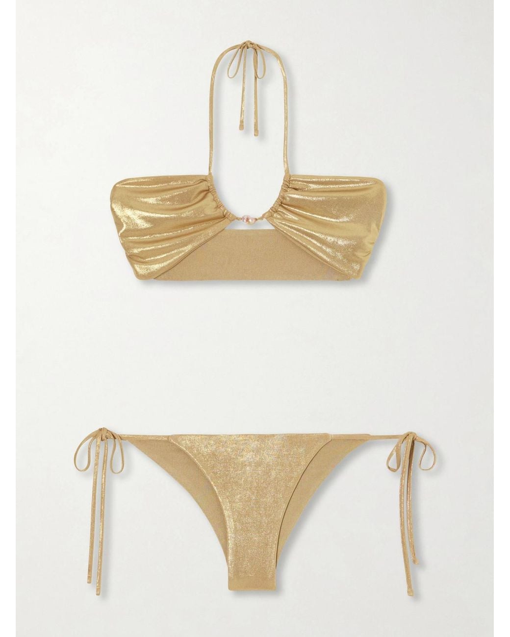 SARA CRISTINA Natural Bahia Pearl-Embellished Bikini