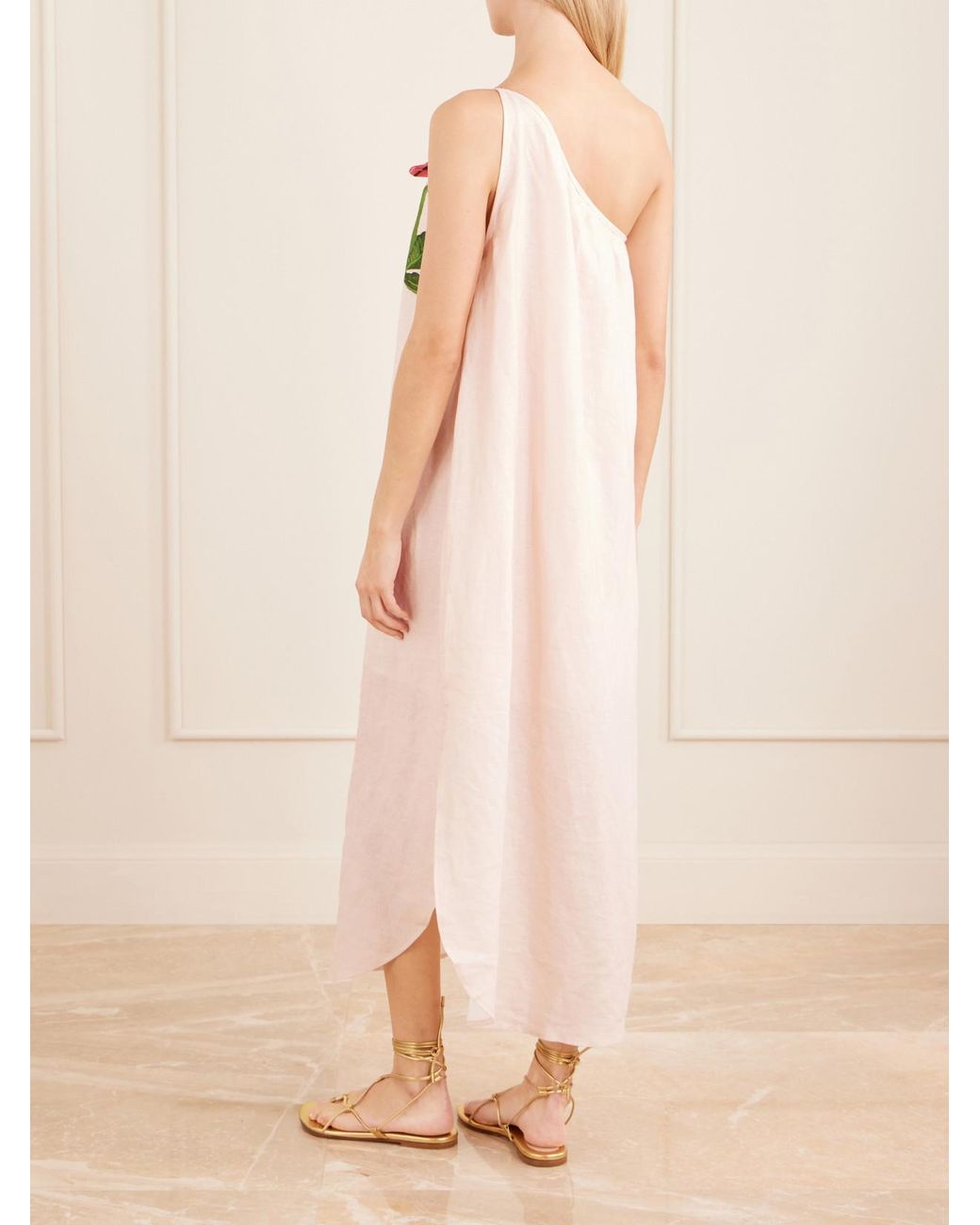 Farm Rio White Garden Terrace Floral-Print Bead-Embellished Linen Maxi Dress