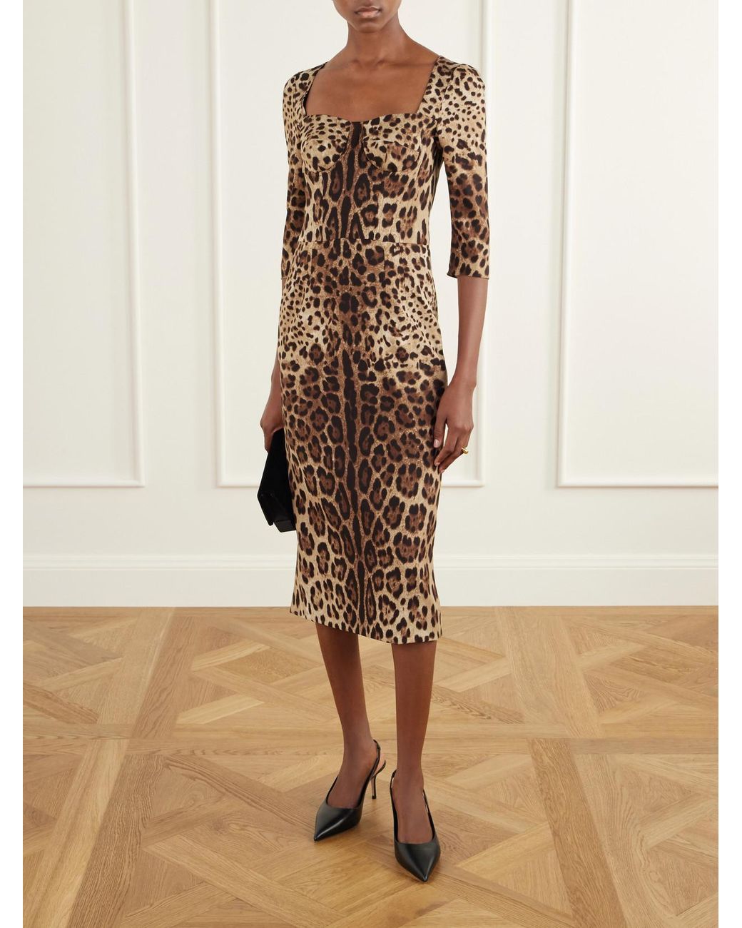 Dolce & Gabbana Natural Leopard-Print Stretch-Silk Midi Dress