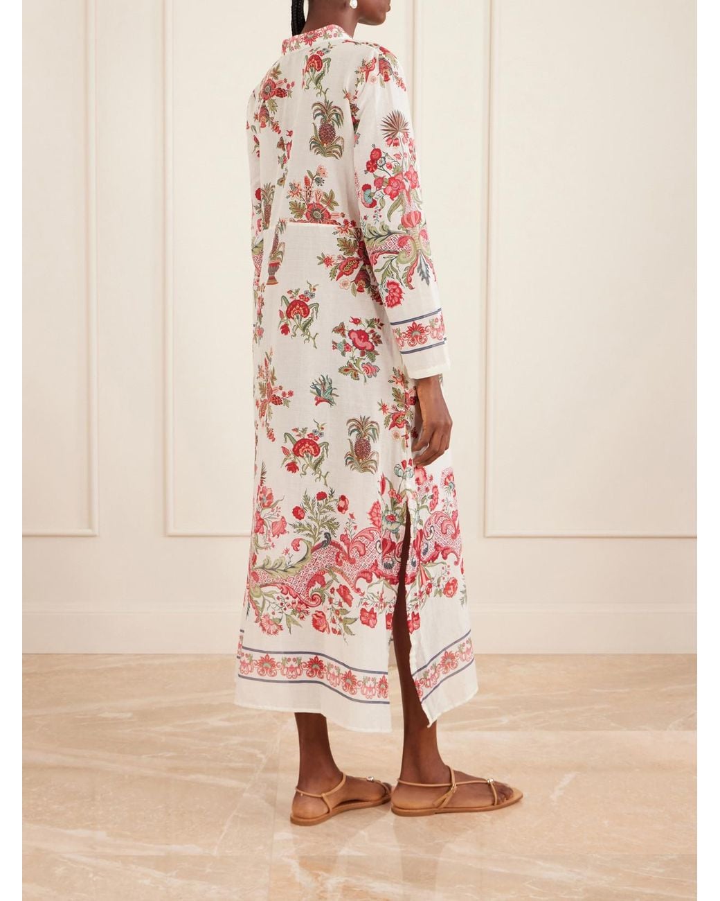 Emporio Sirenuse White Giada Floral-Print Cotton-Voile Kaftan